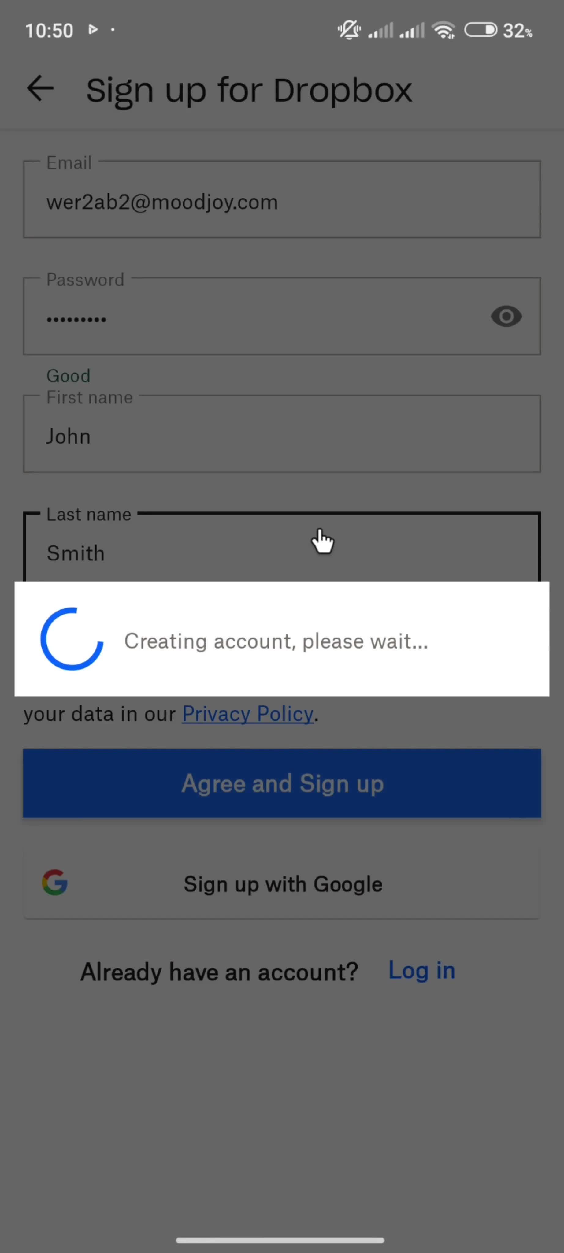 Accepting an invite screenshot