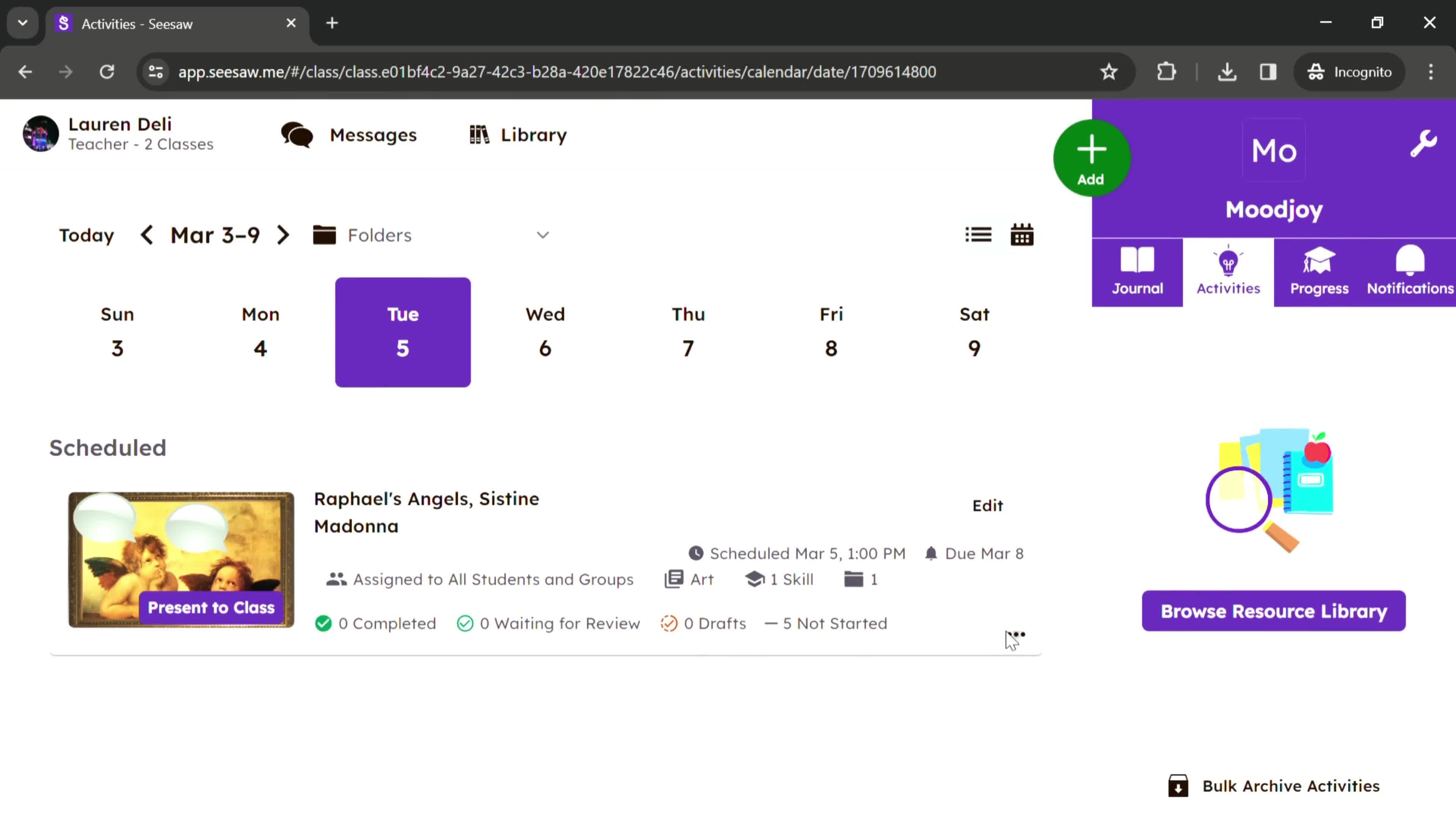Assigning an activity screenshot