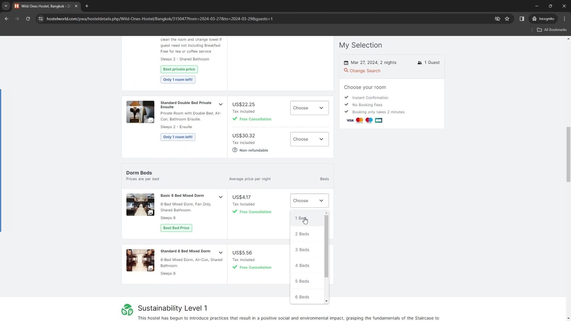 Booking a room screenshot