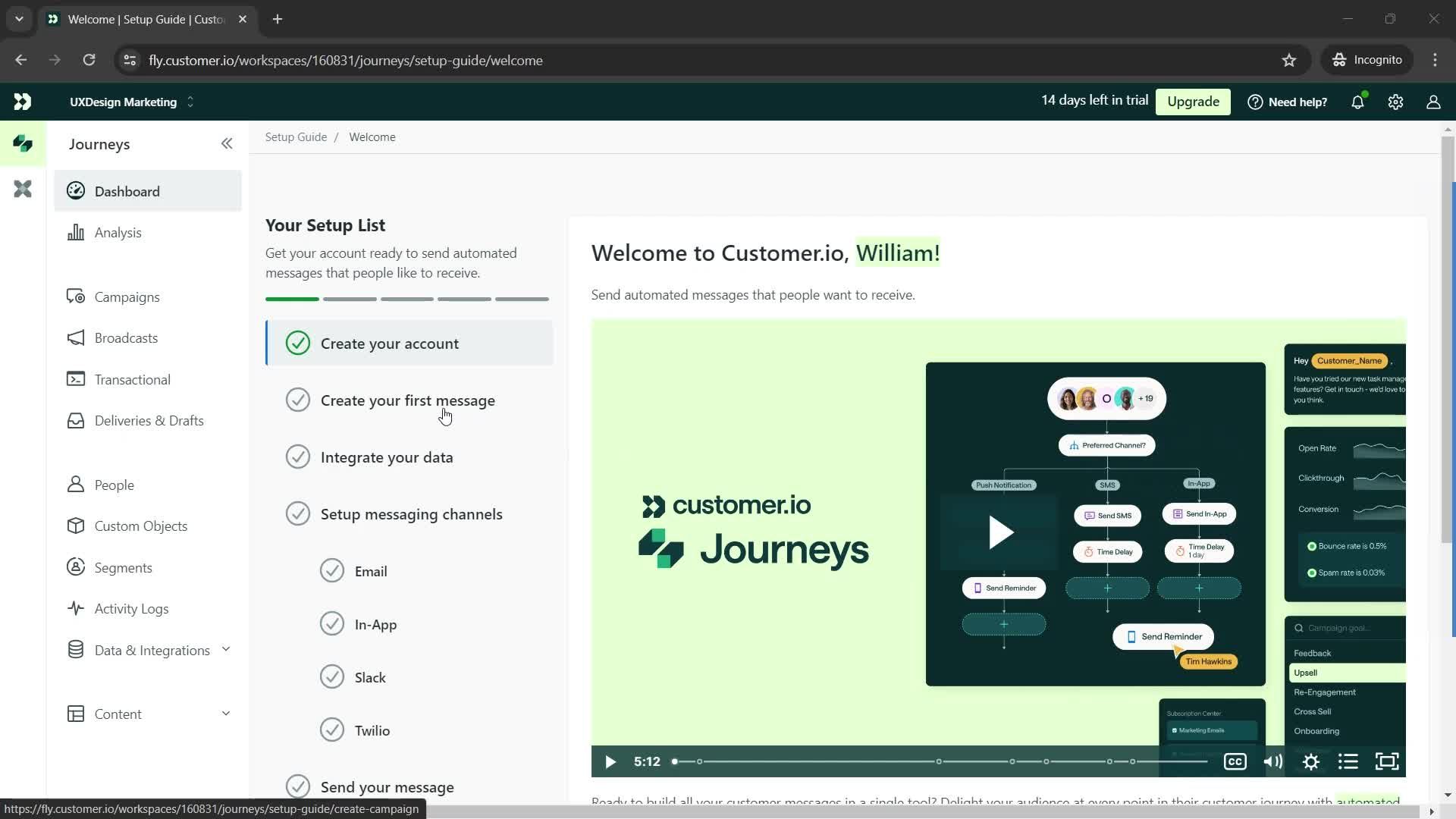 Creating an email campaign on Customer.io video thumbnail