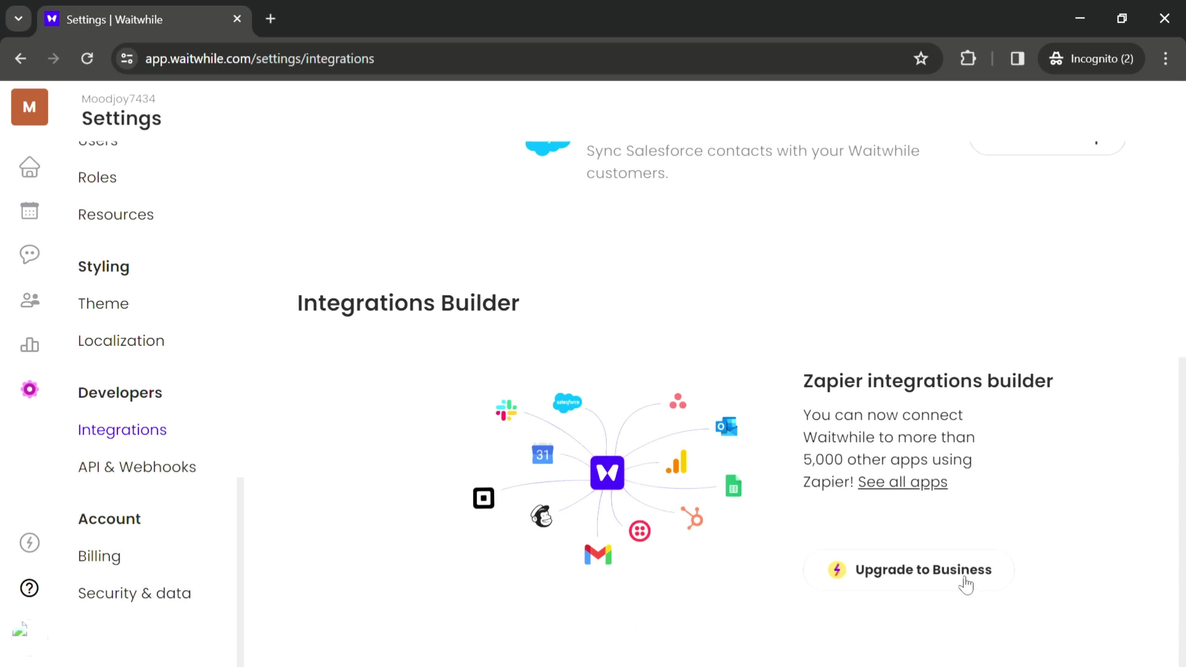 Integrations screenshot