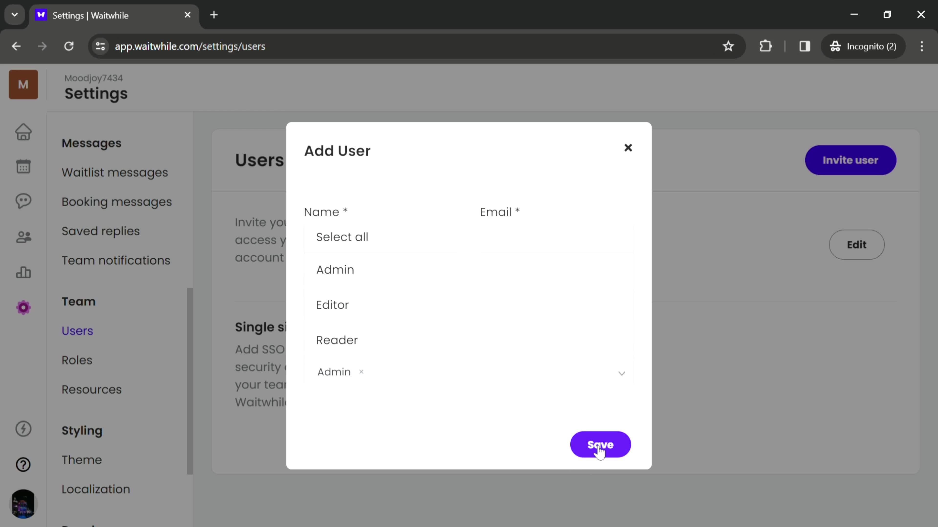 Inviting people screenshot