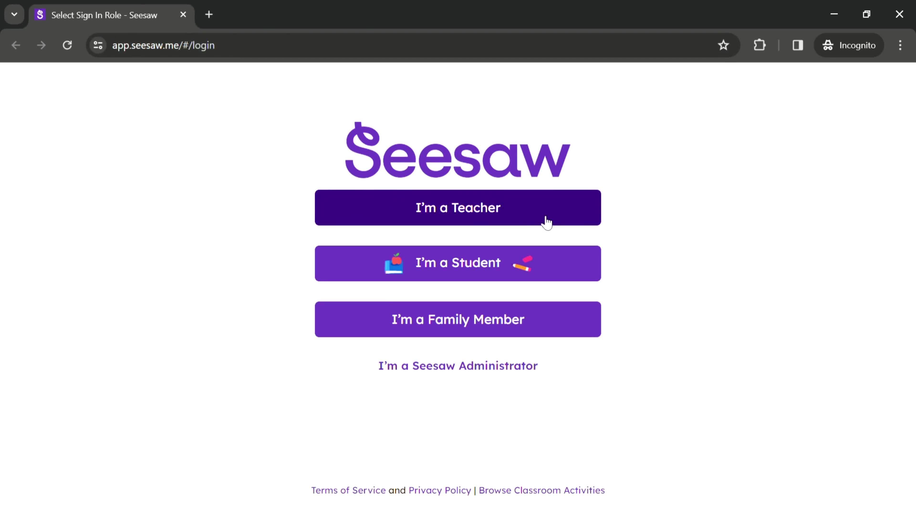 Logging in screenshot