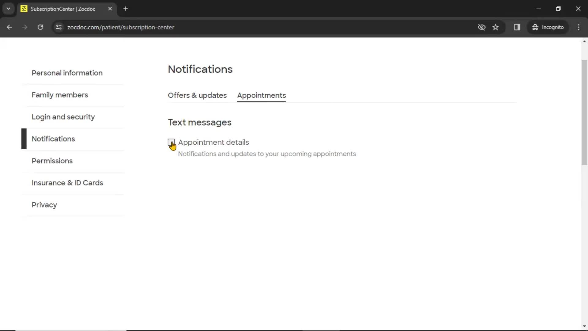 Notification settings screenshot
