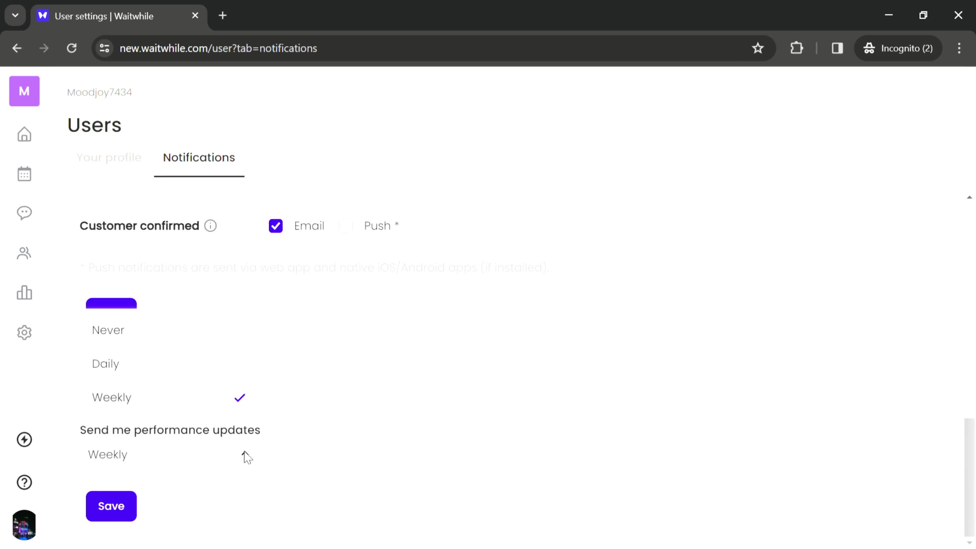Notification settings screenshot