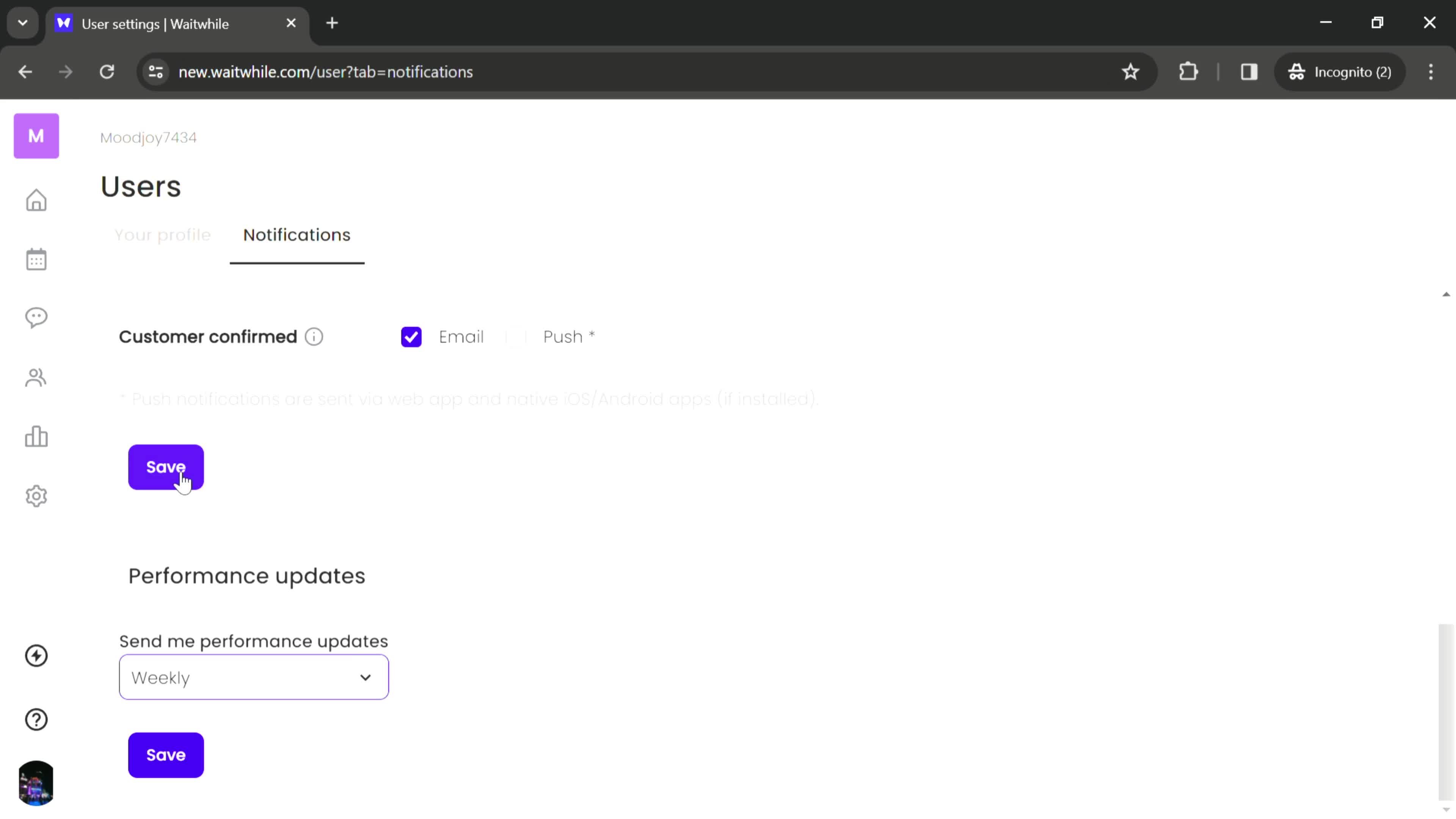Notification settings screenshot