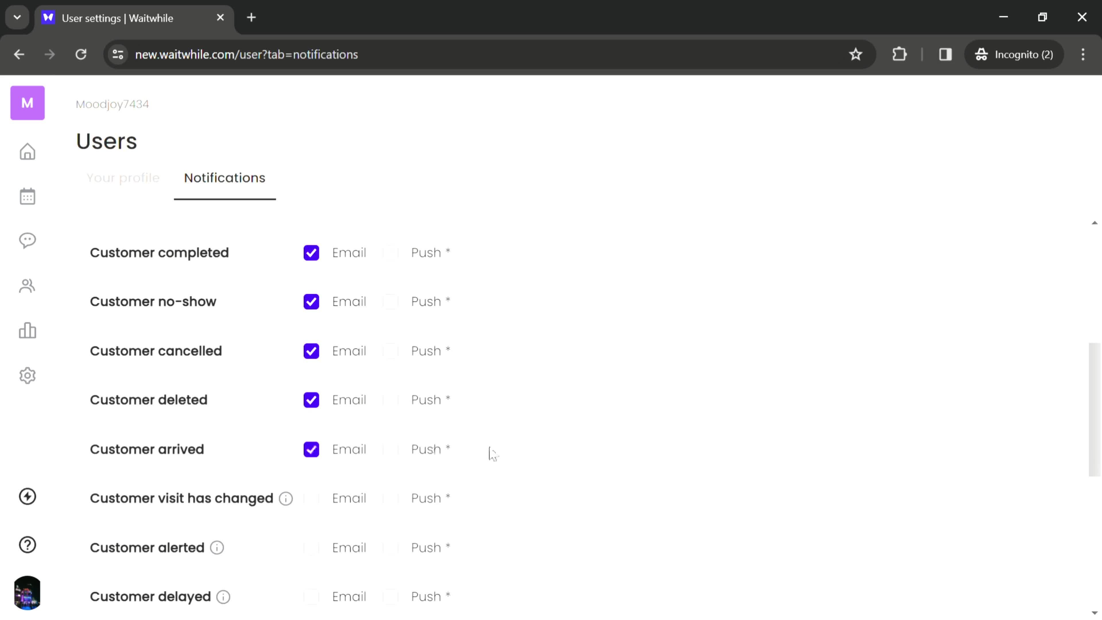 Notification settings screenshot