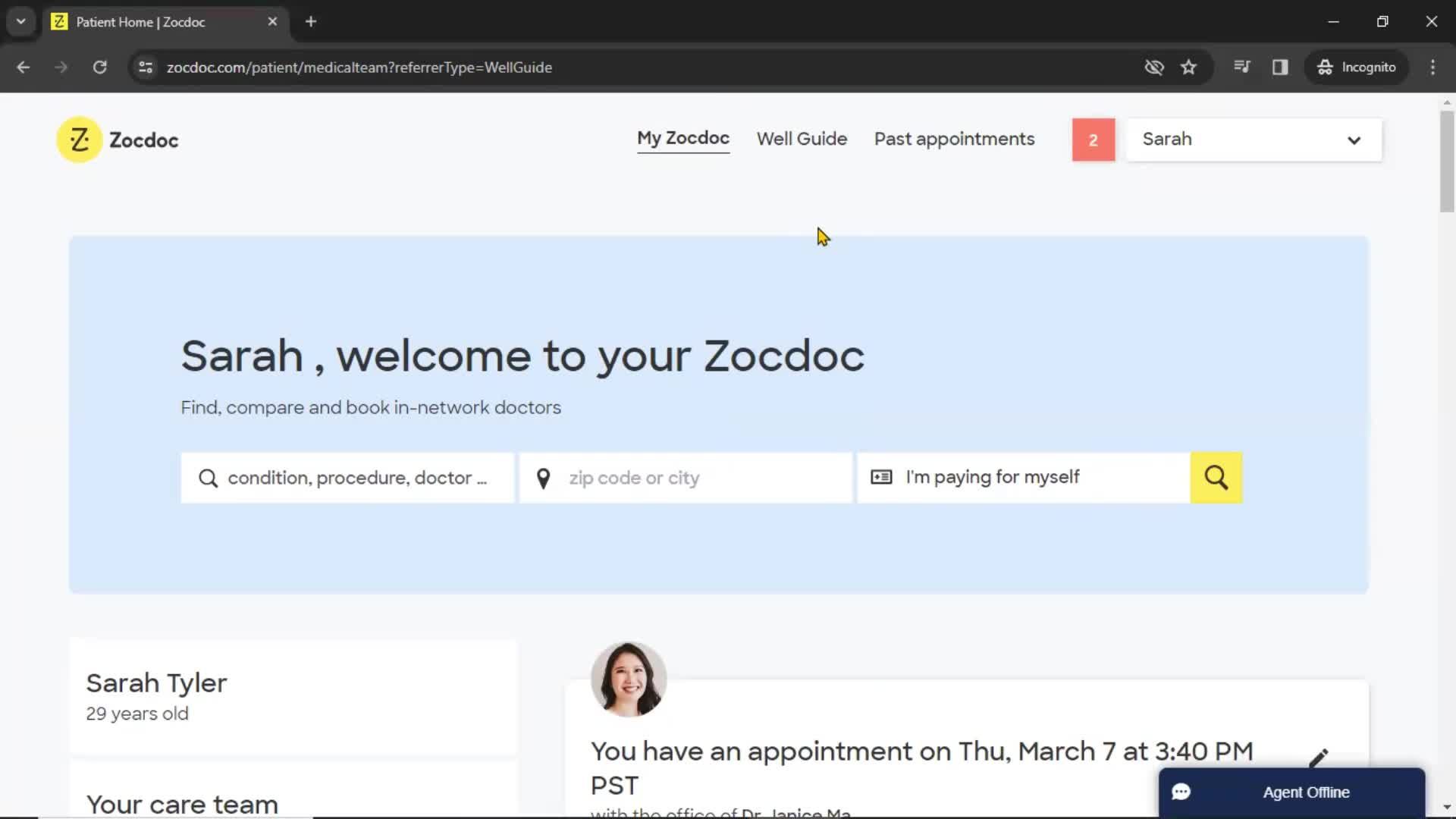 Rescheduling an appointment screenshot