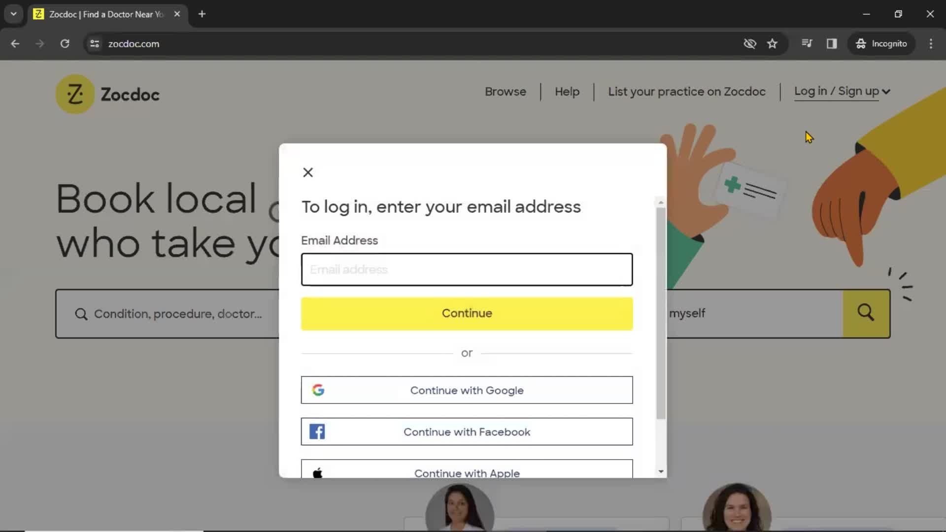 Resetting password screenshot