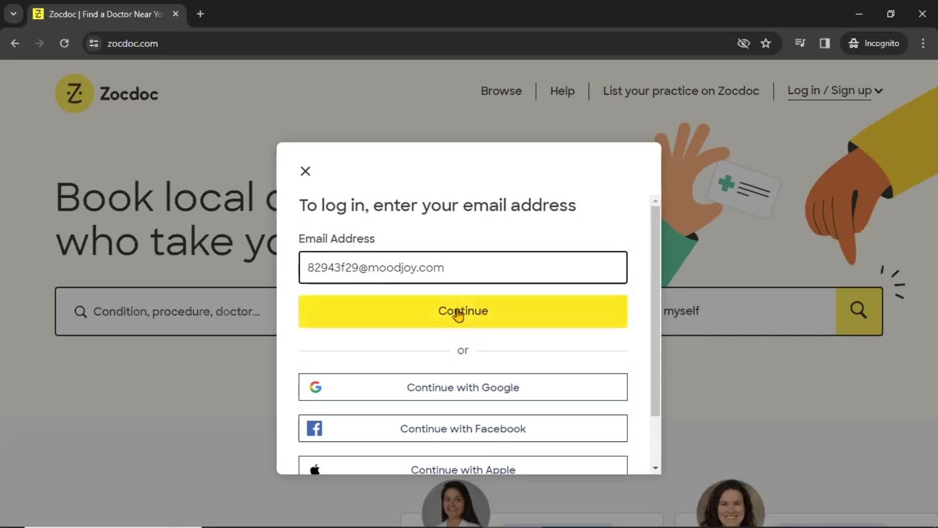Resetting password screenshot