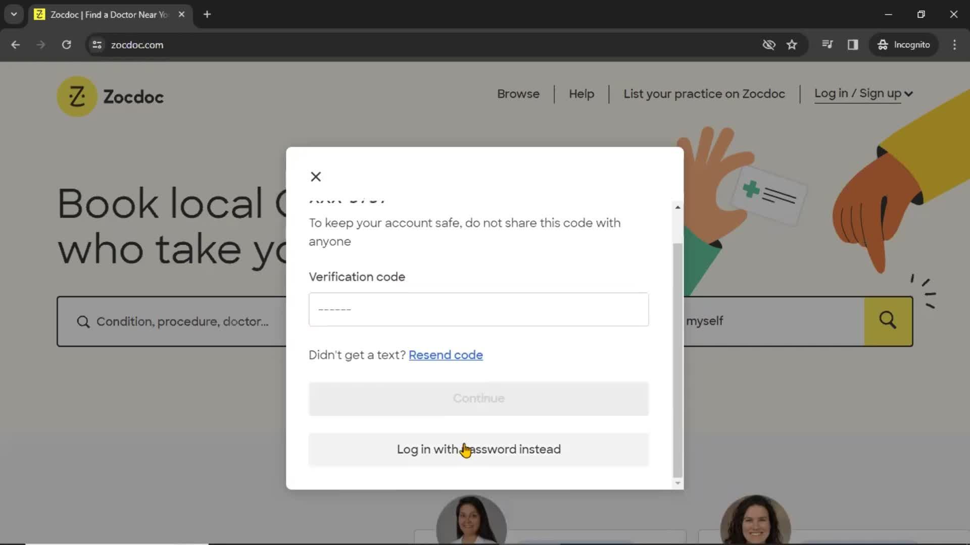 Resetting password screenshot