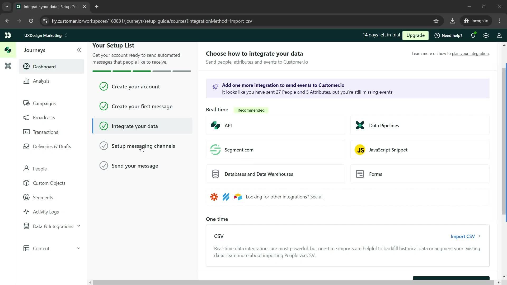 Setting up messaging channels on Customer.io video thumbnail