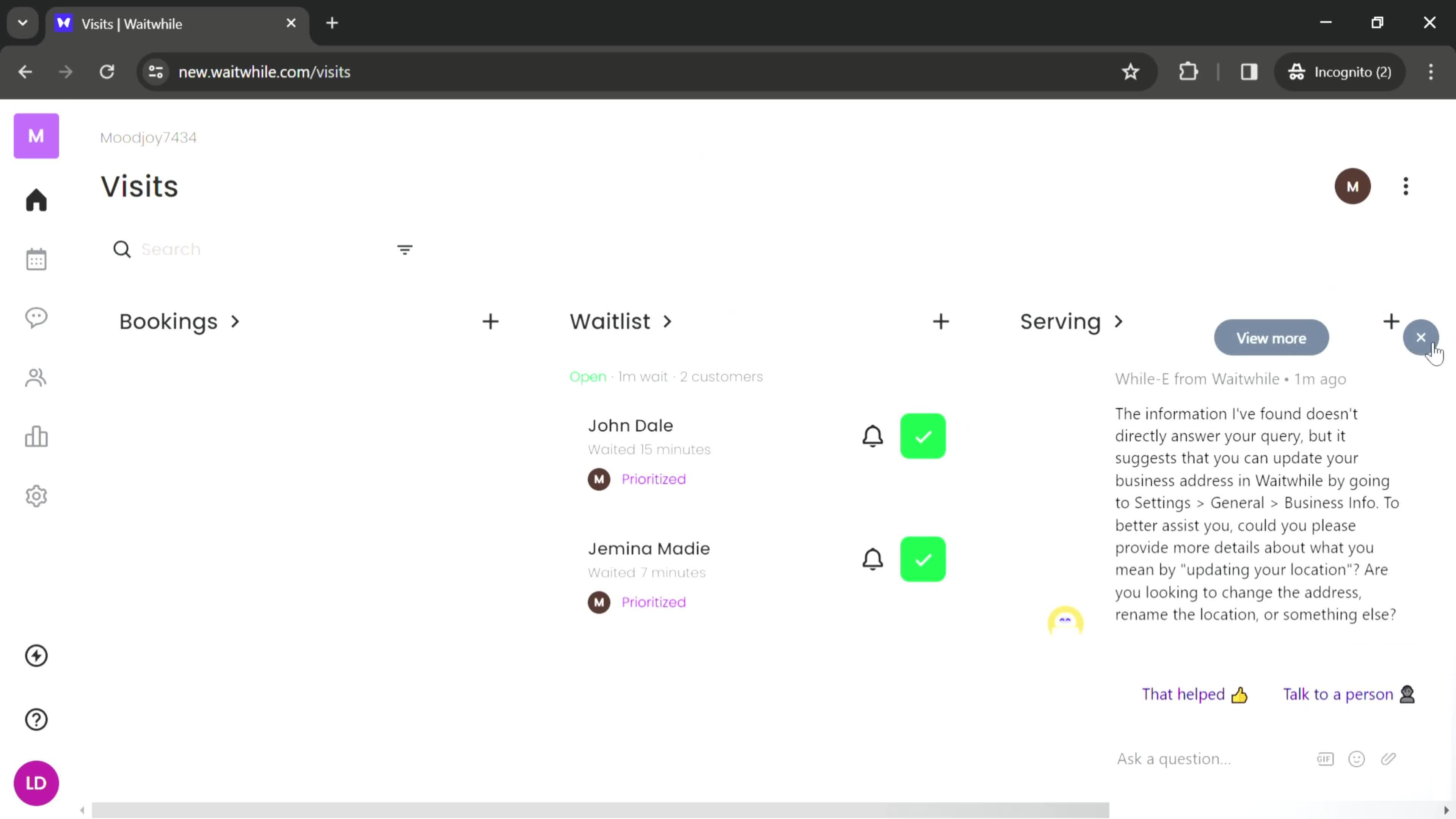 Support screenshot