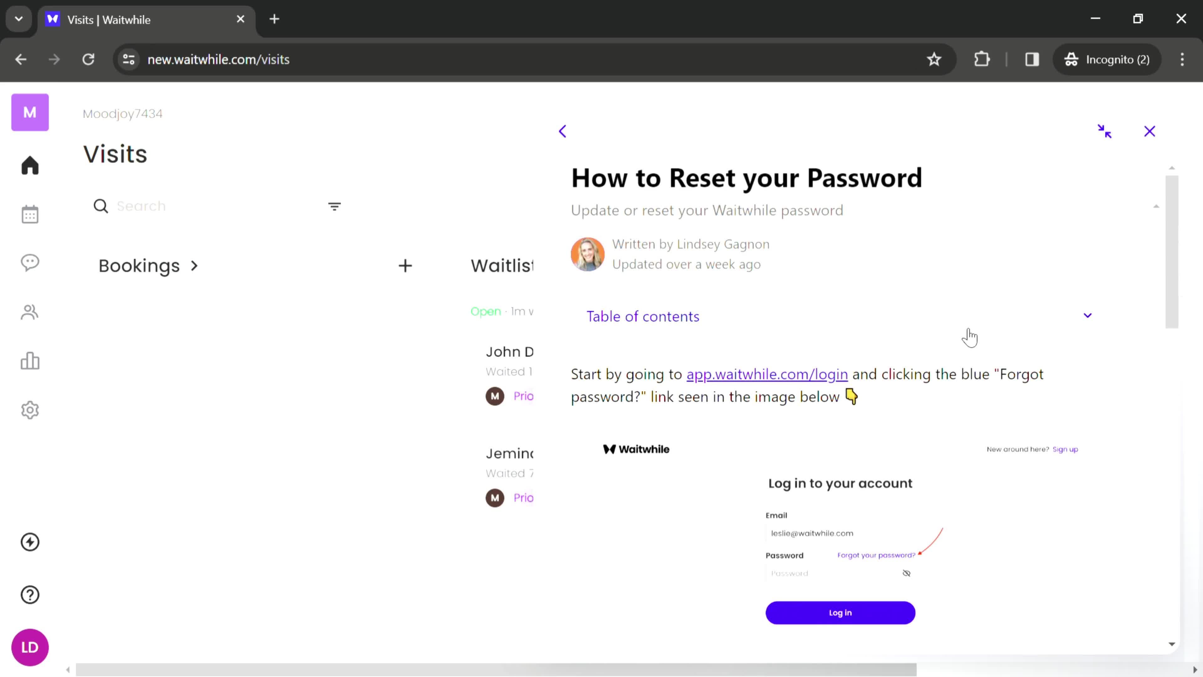 Support screenshot