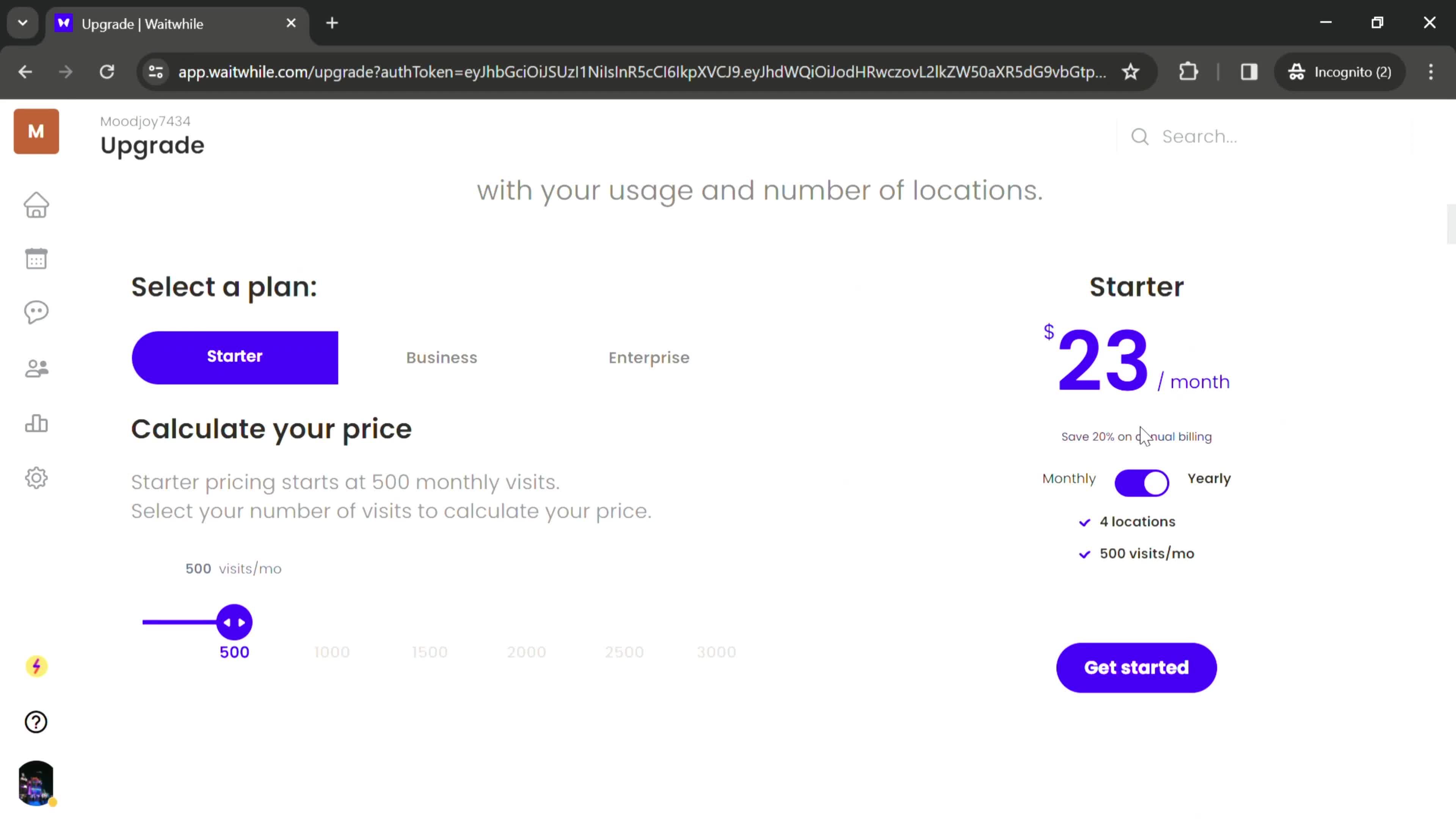 Upgrading your account screenshot