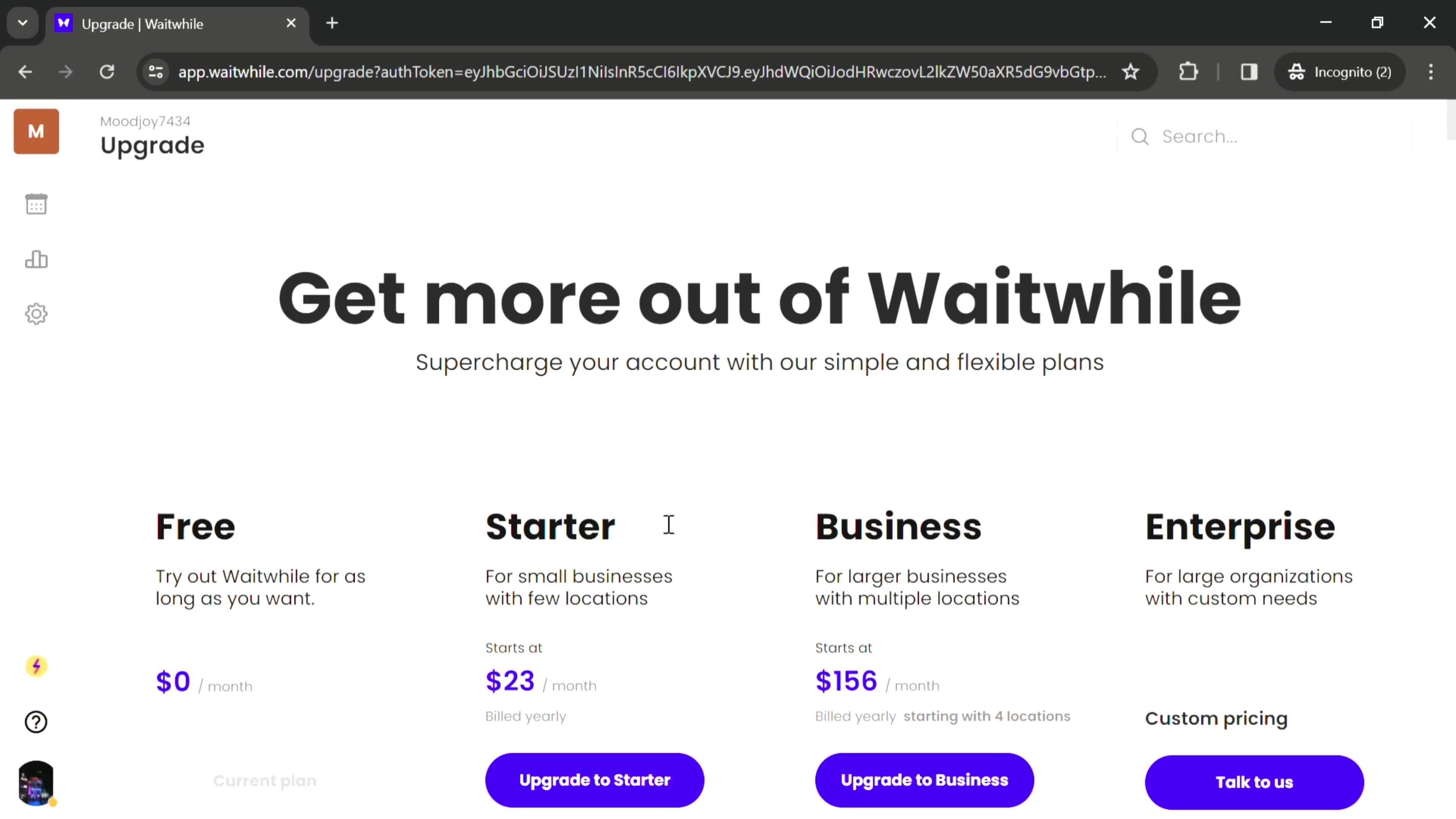 Upgrading your account screenshot