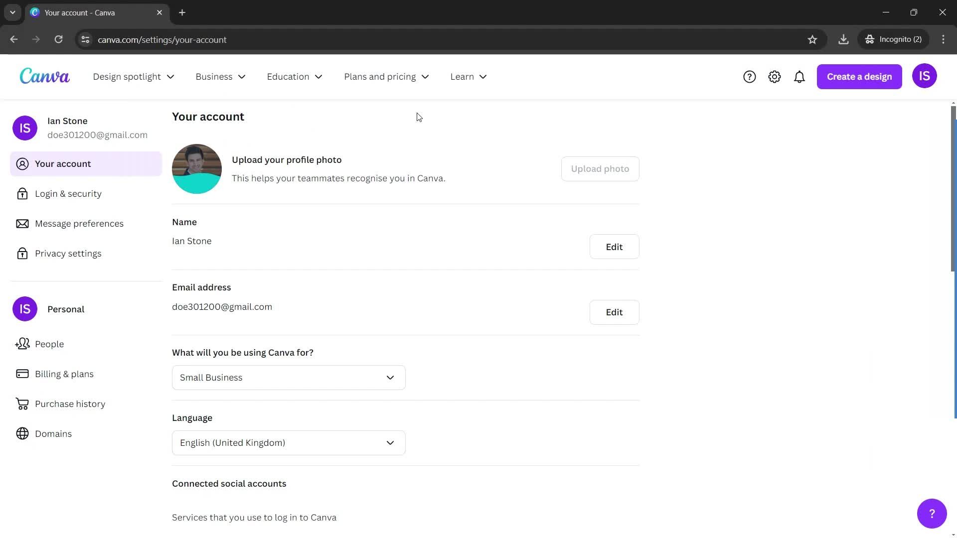 Updating profile picture screenshot