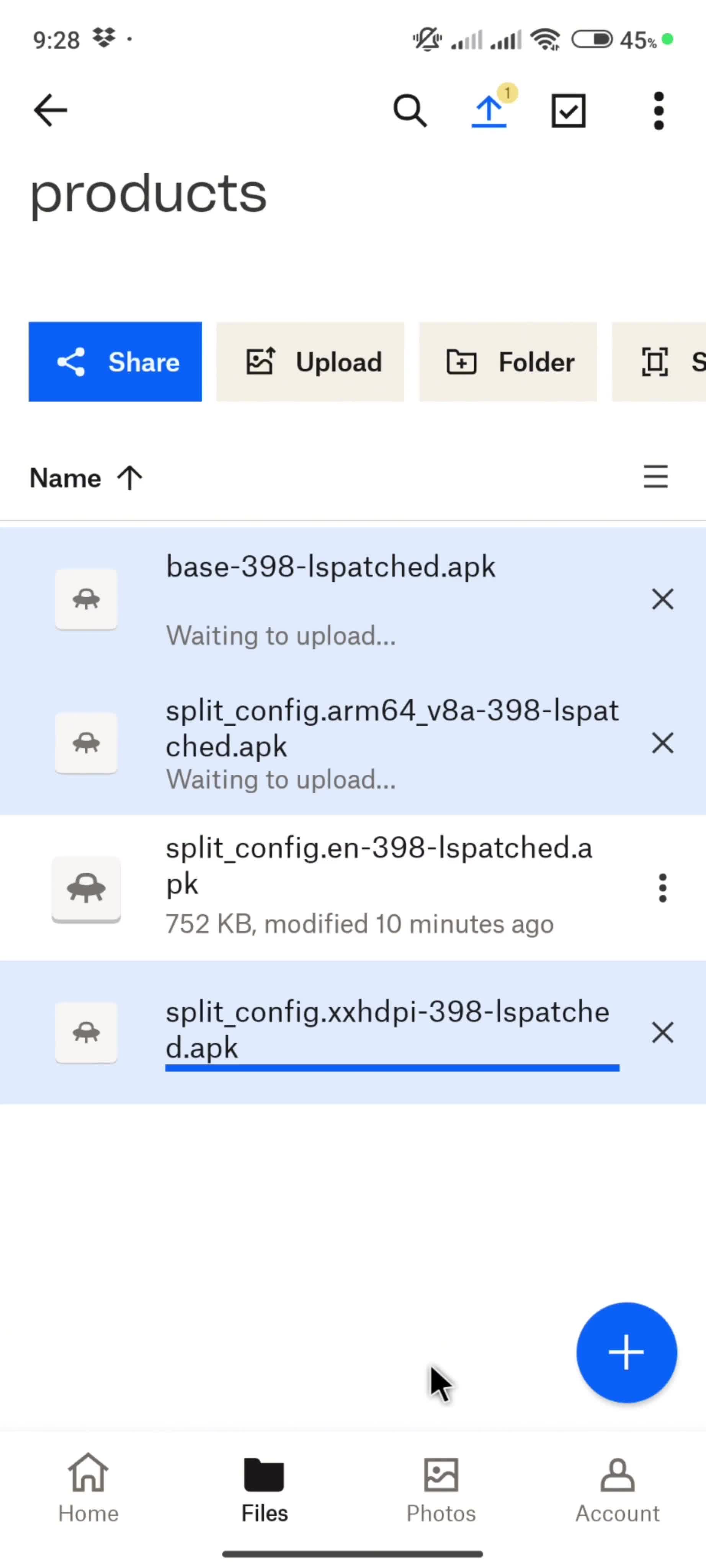 Uploading a folder screenshot