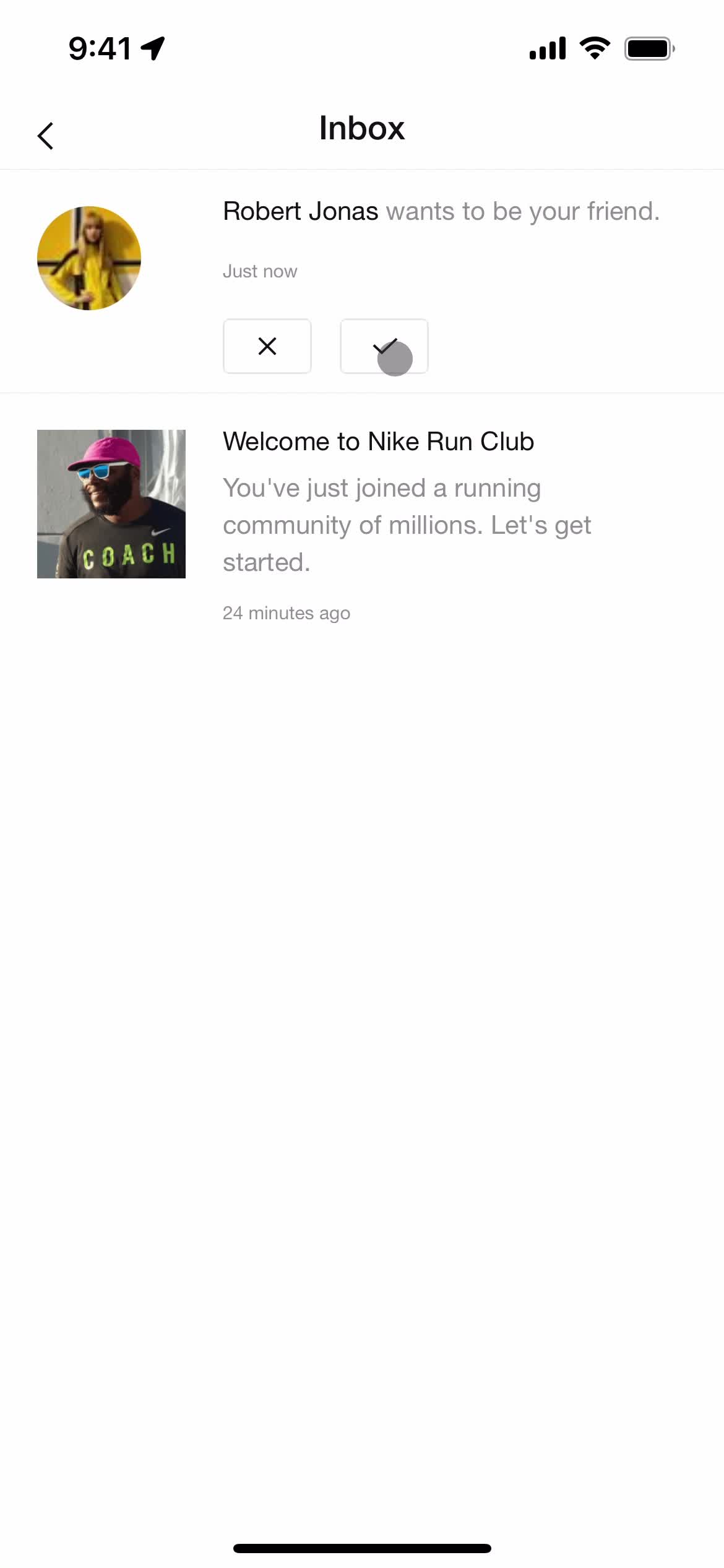 Accepting a friend request screenshot