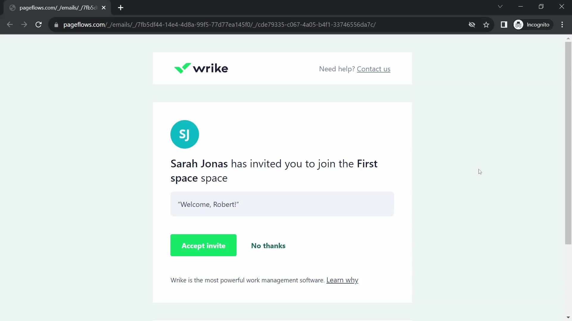 Accepting an invite screenshot
