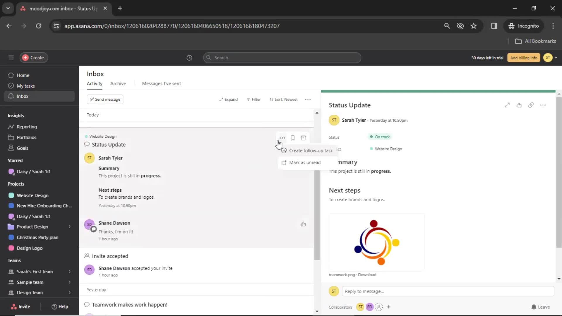 Activity feed on Asana video thumbnail