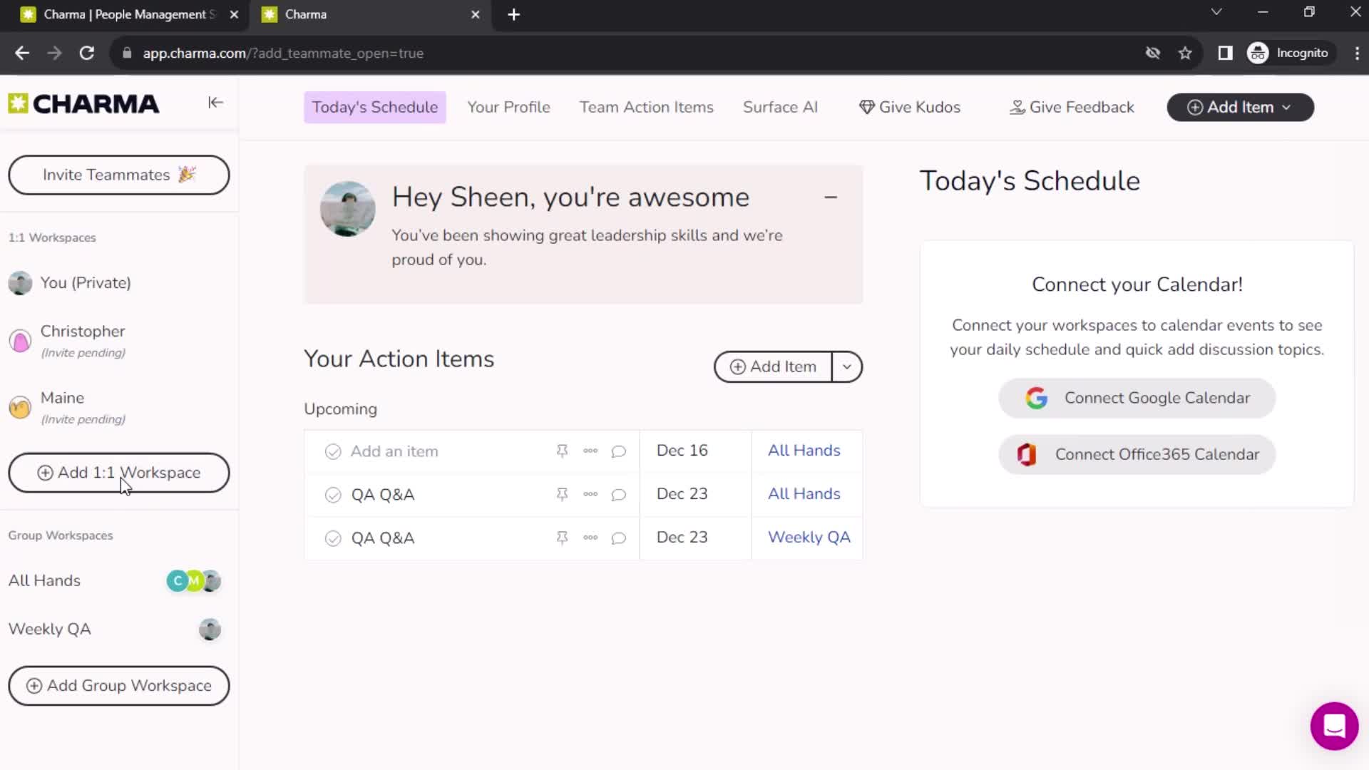 Adding 1-on-1 workspace on Charma video thumbnail