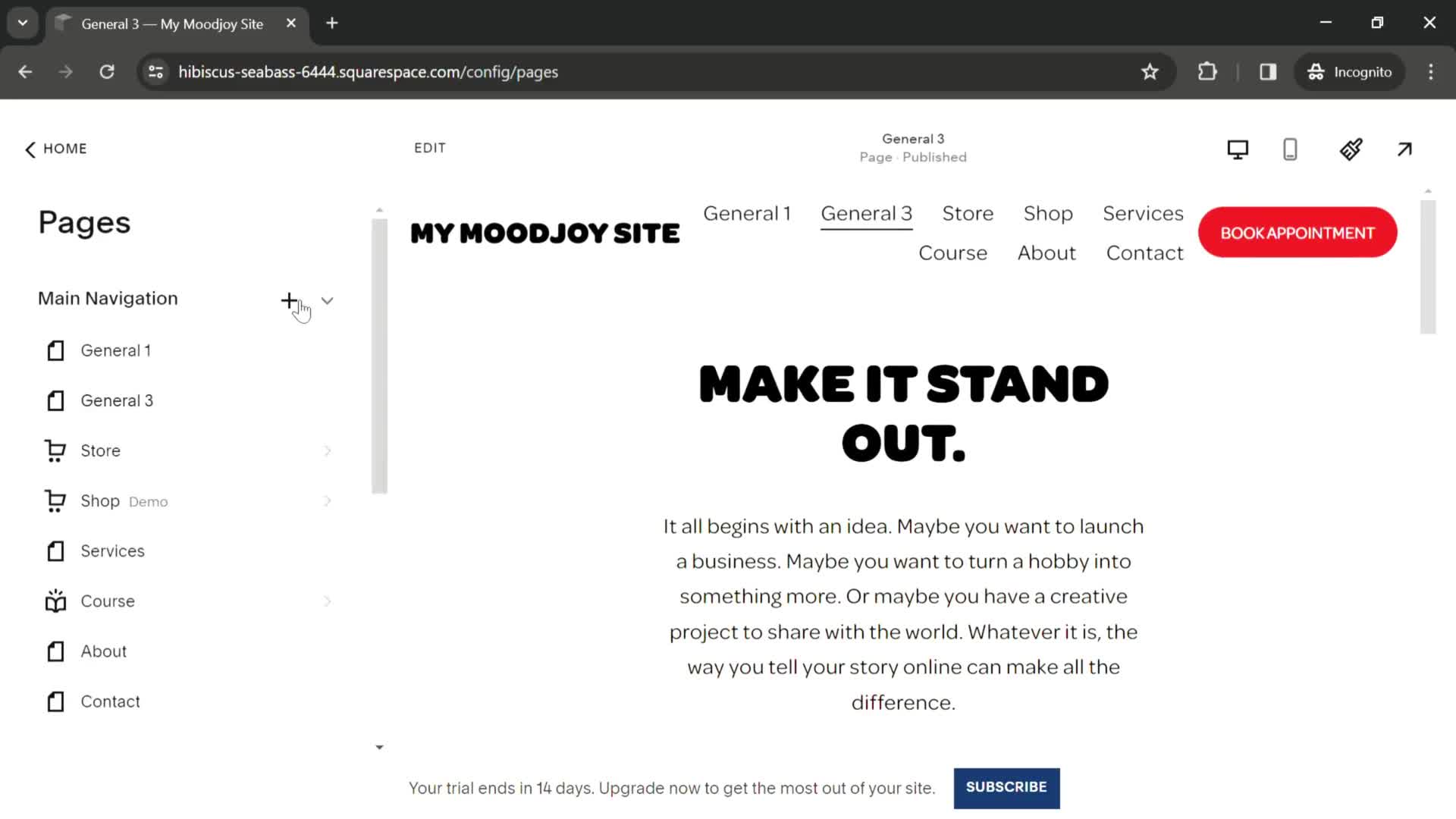 Adding a page on Squarespace video thumbnail