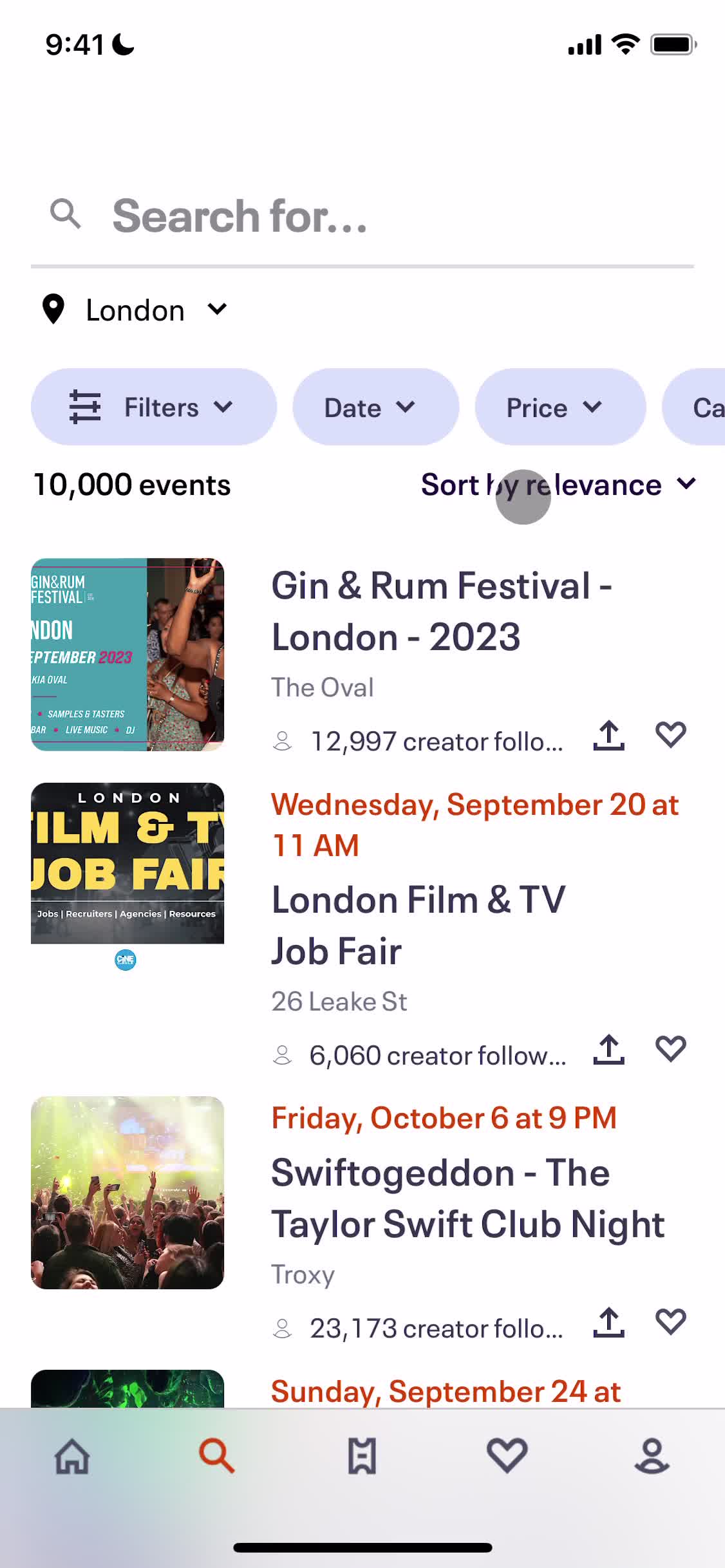 Attending an event screenshot