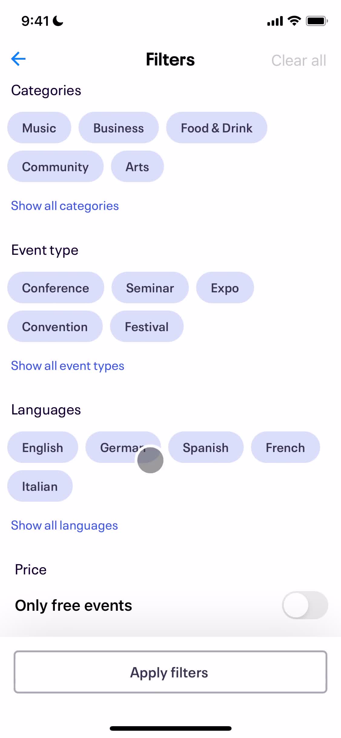 Attending an event screenshot