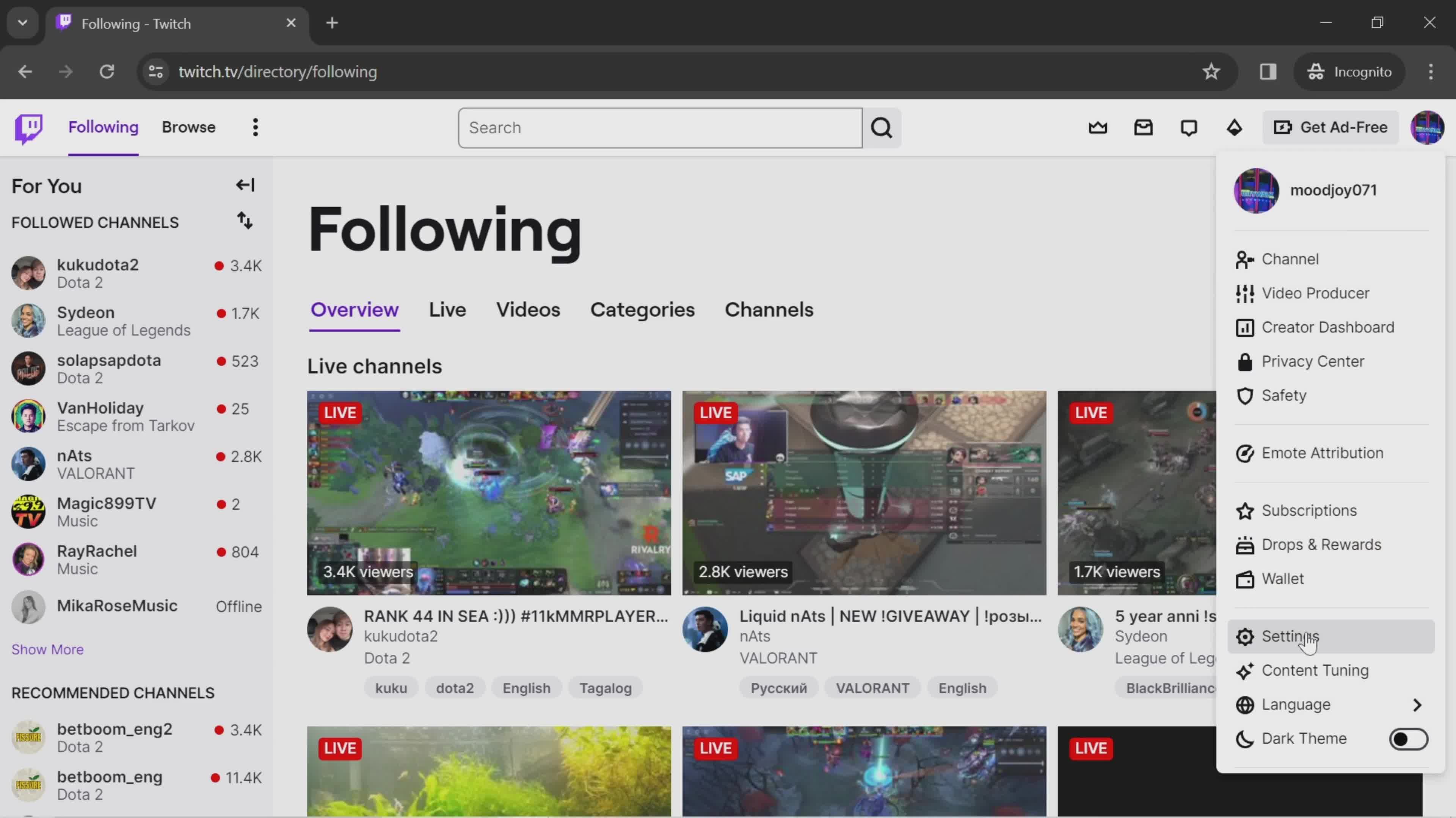 Blocking a user on Twitch video thumbnail