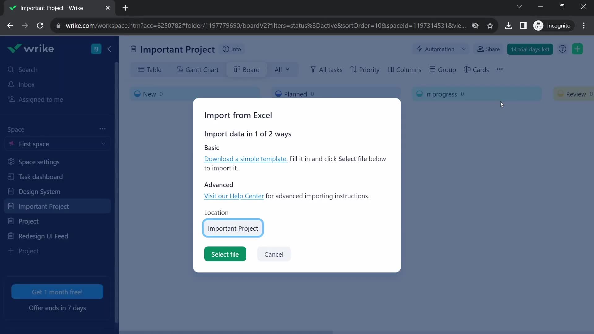 CSV import screenshot