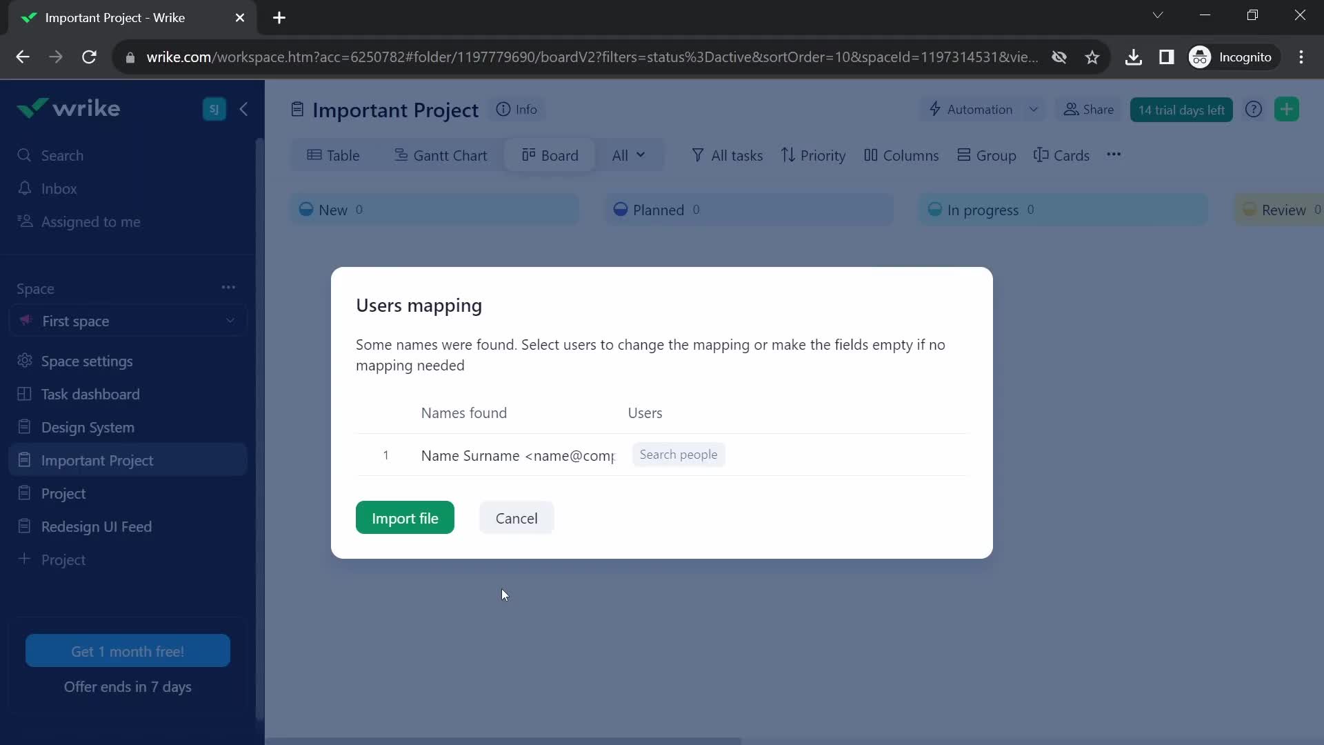 CSV import screenshot