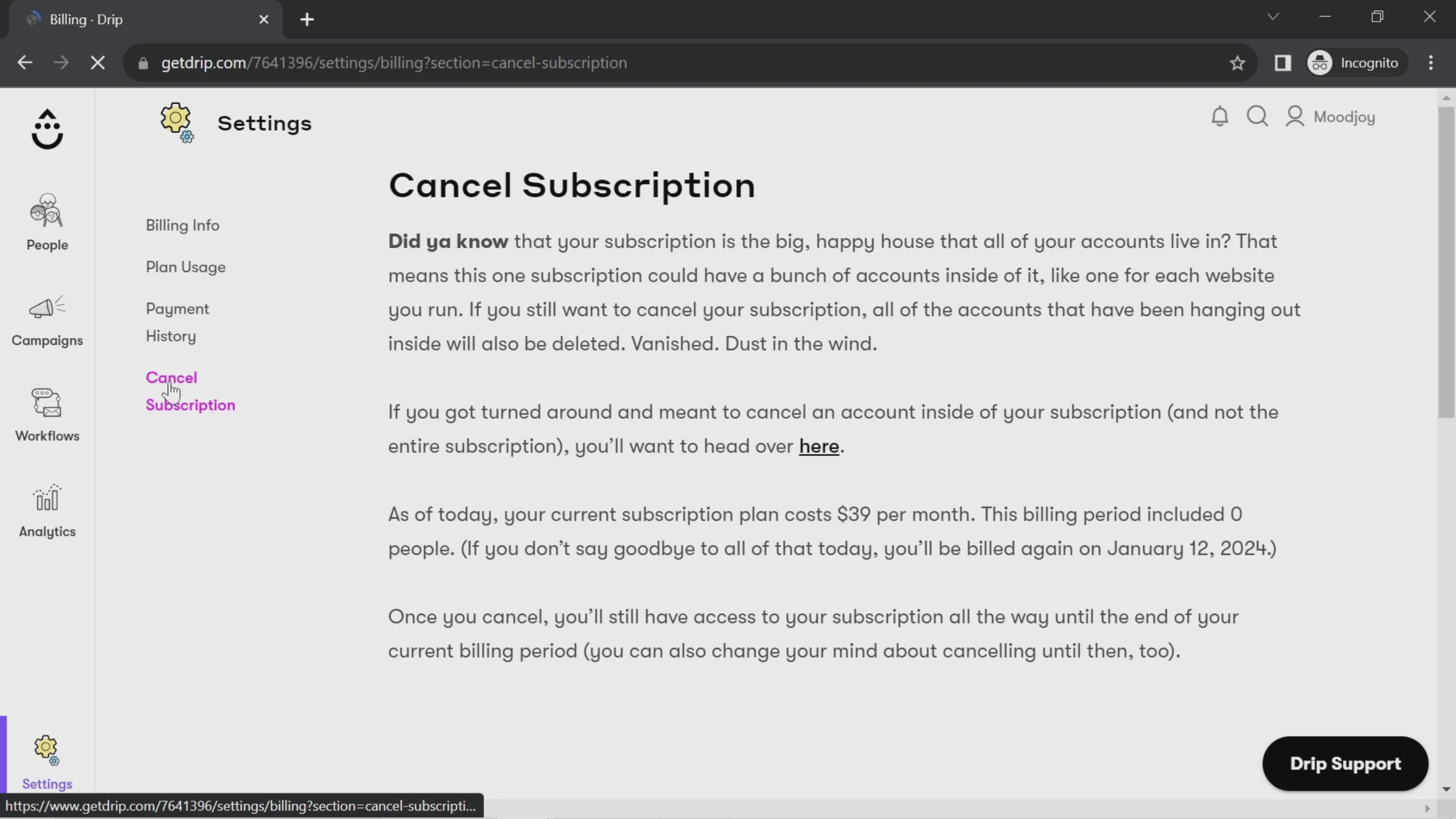 Cancelling your subscription on Drip video thumbnail