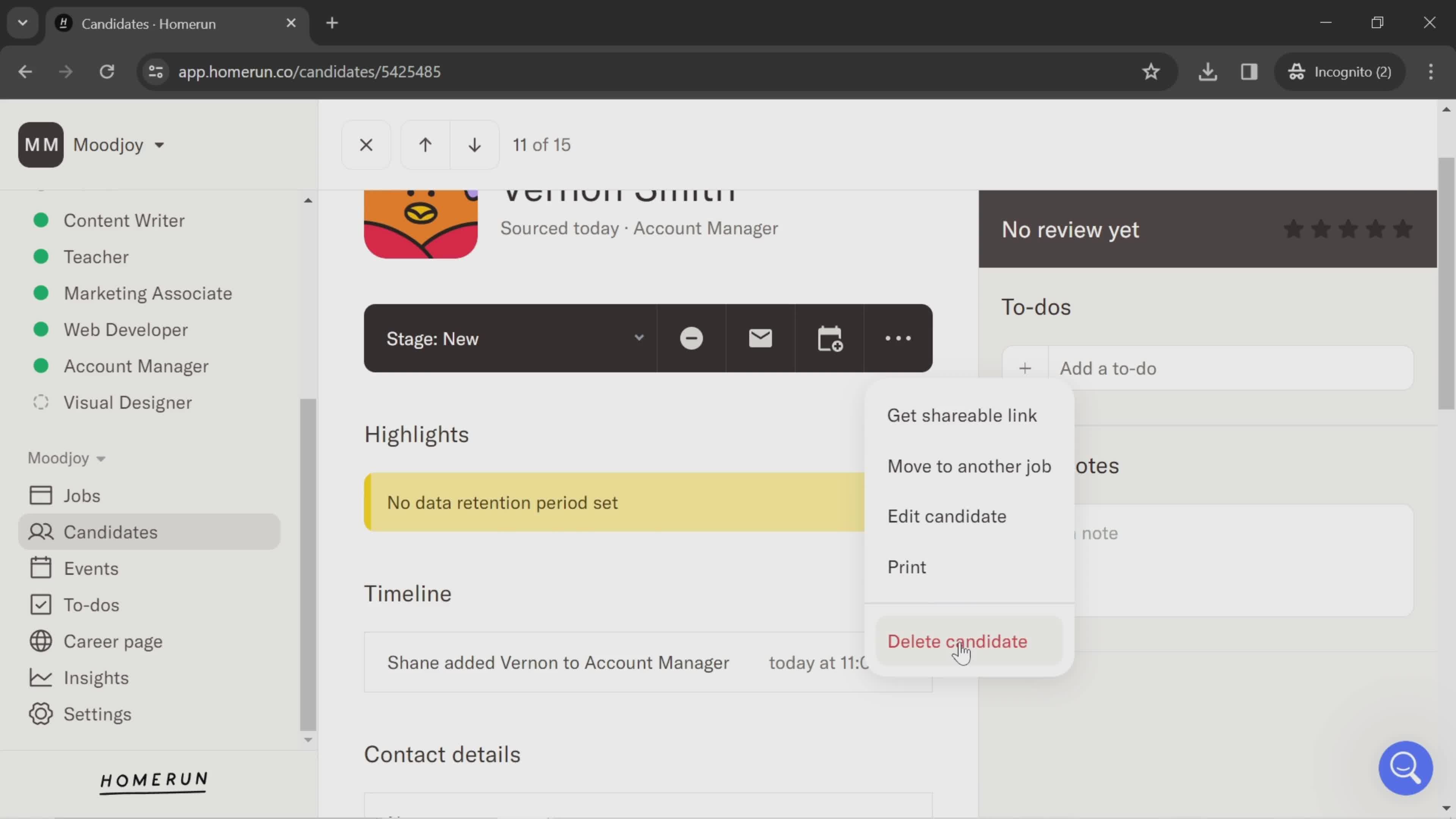 Managing candidates screenshot