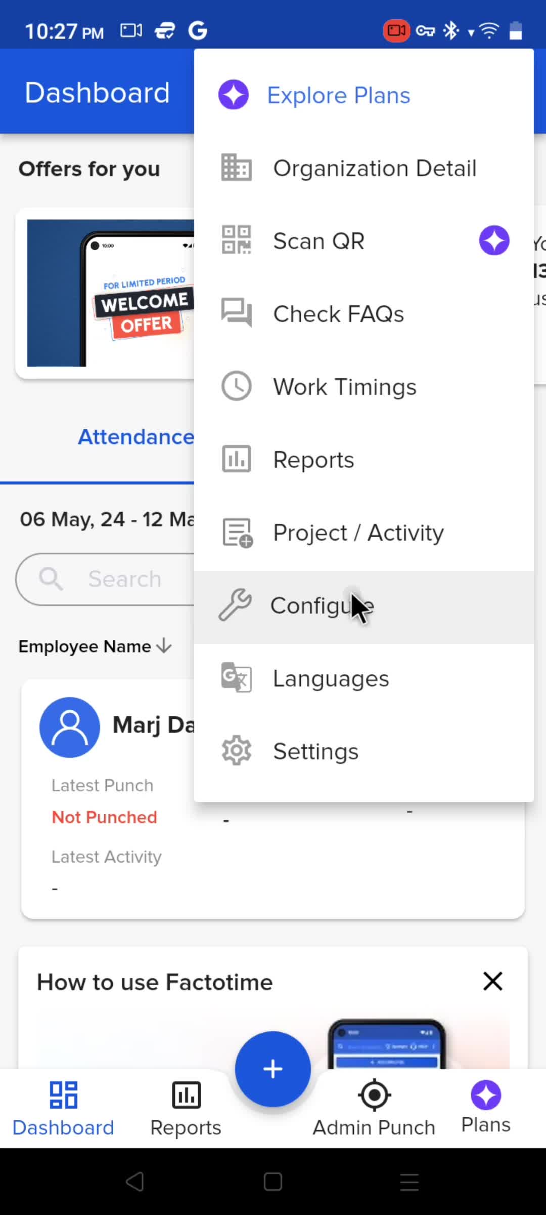 Configuration settings on factoTime video thumbnail