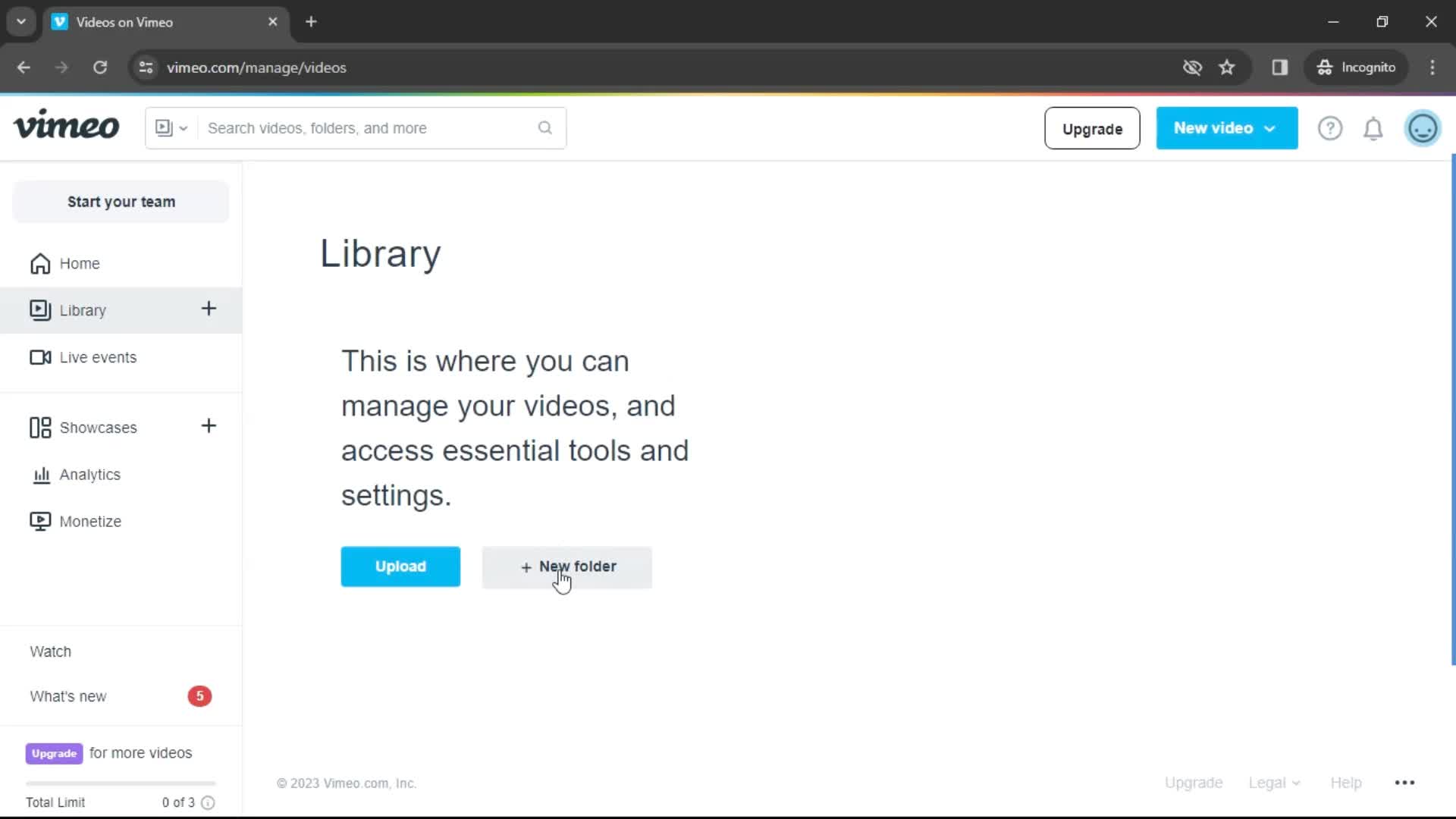 Creating a folder on Vimeo video thumbnail