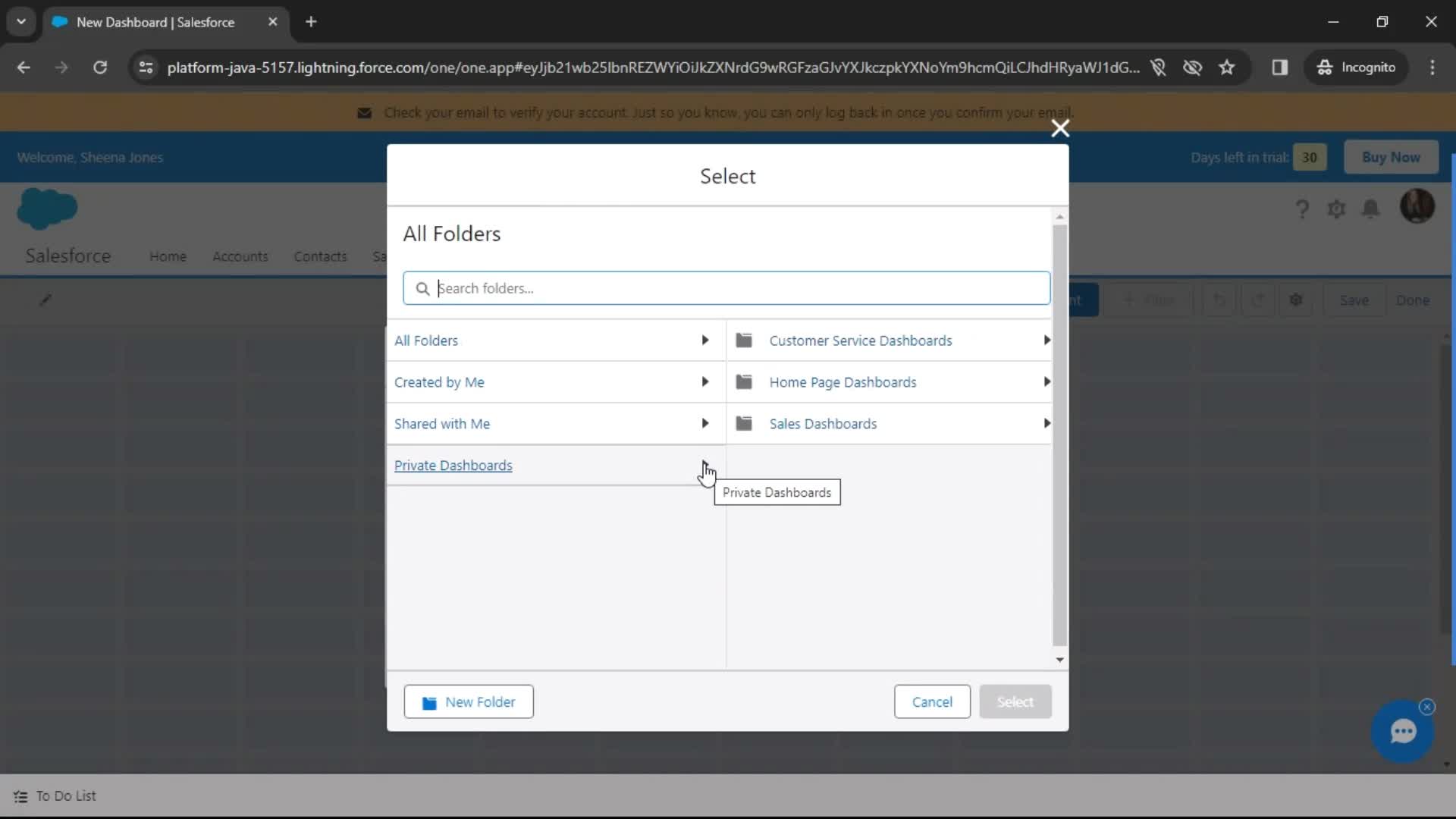 Creating new dashboard screenshot