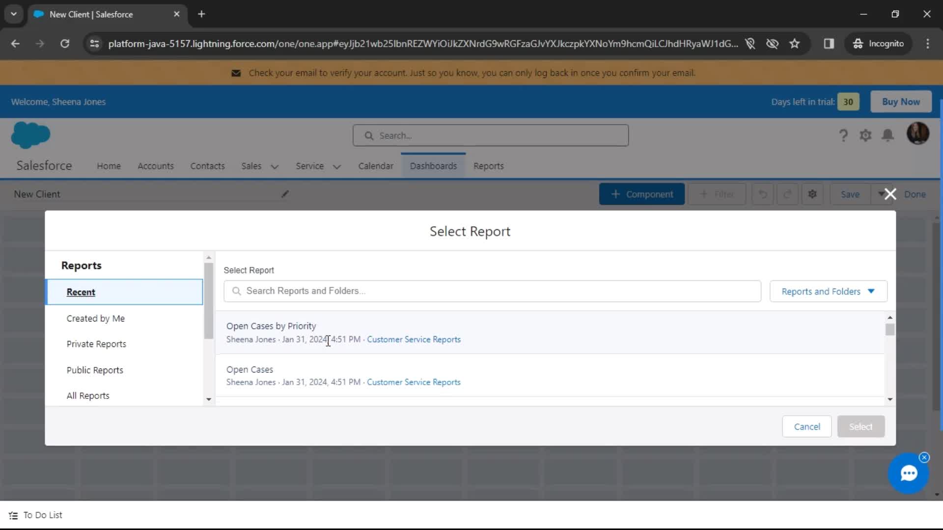 Creating new dashboard screenshot