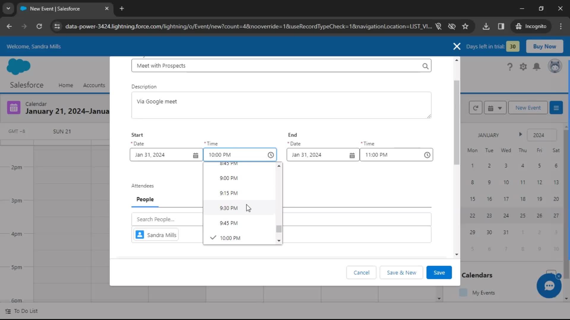 Creating an event screenshot