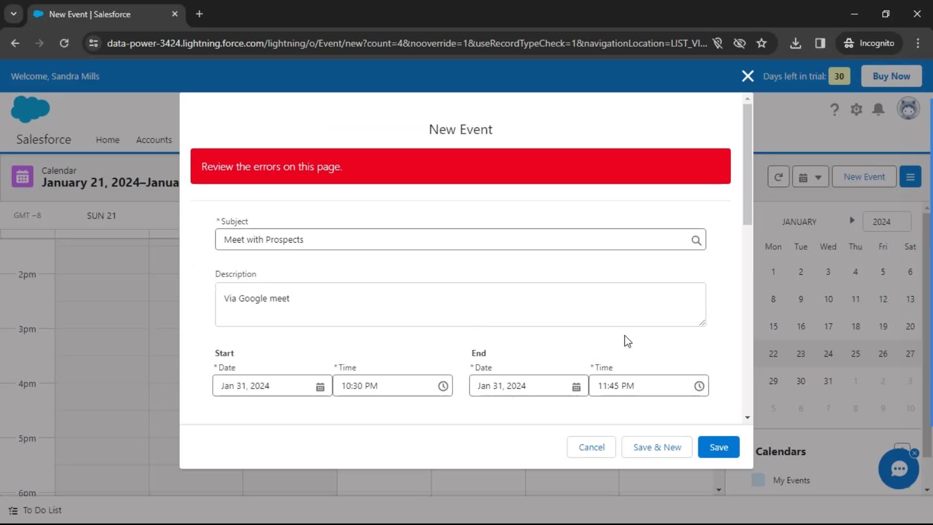 Creating an event screenshot