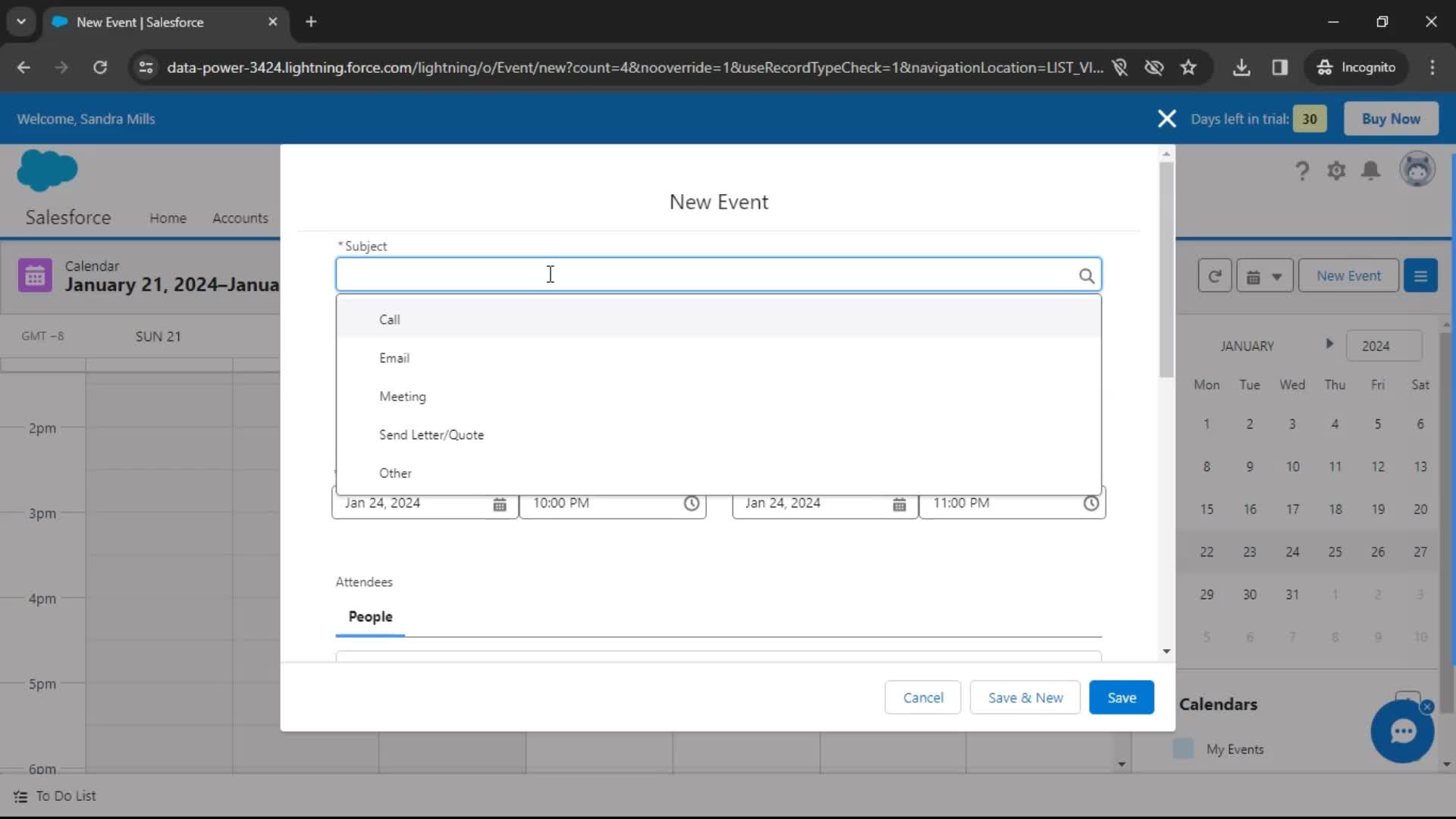 Creating an event screenshot