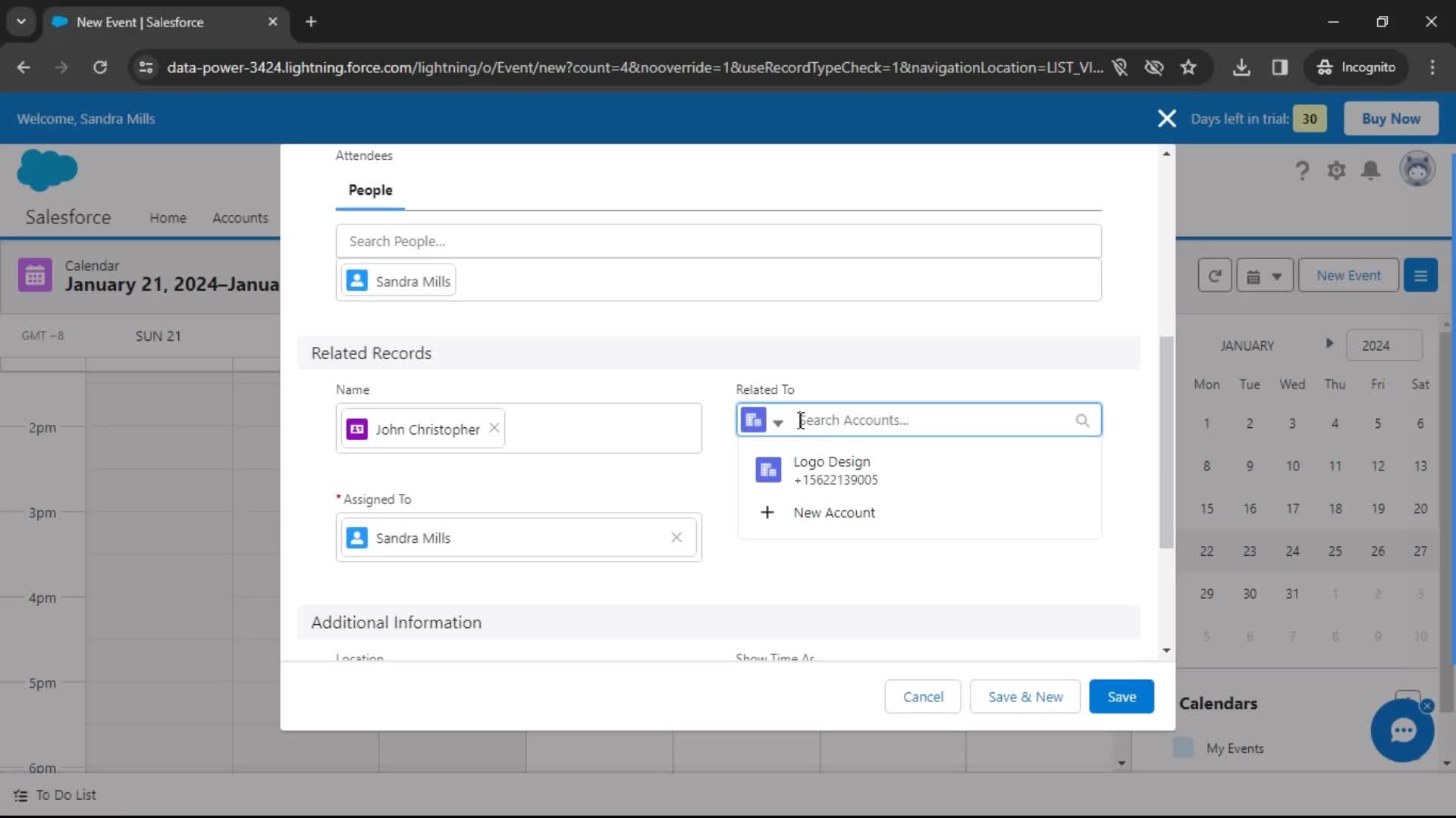 Creating an event screenshot