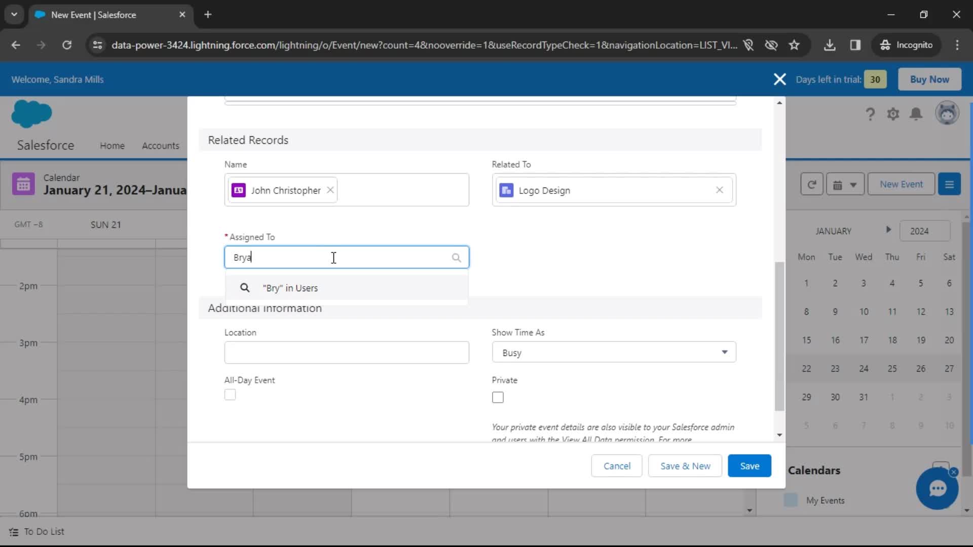 Creating an event screenshot