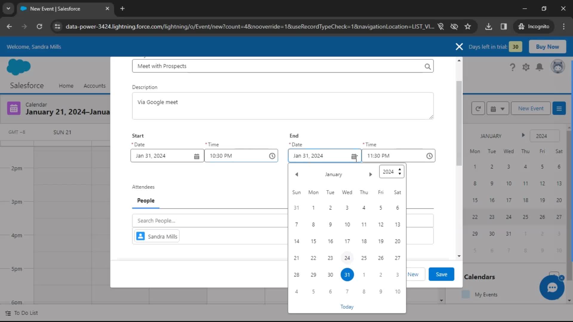 Creating an event screenshot