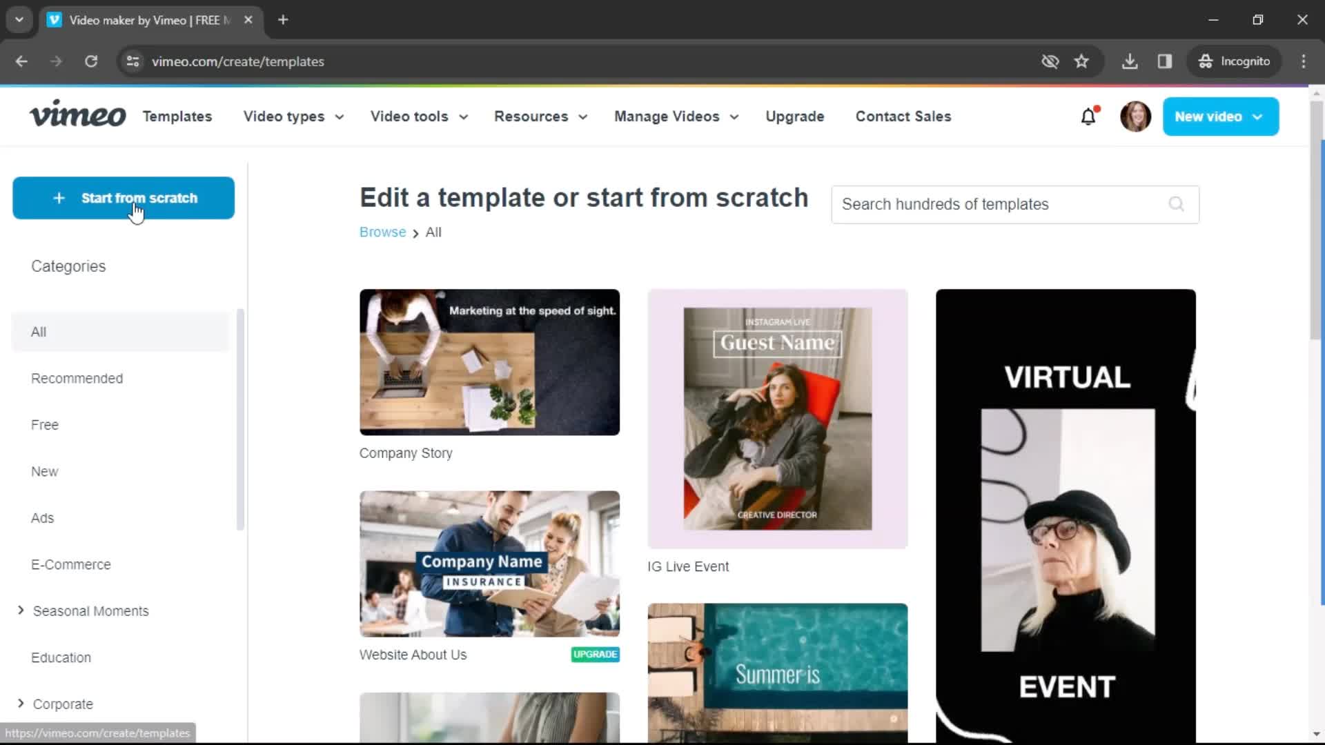 Creating a video on Vimeo video thumbnail