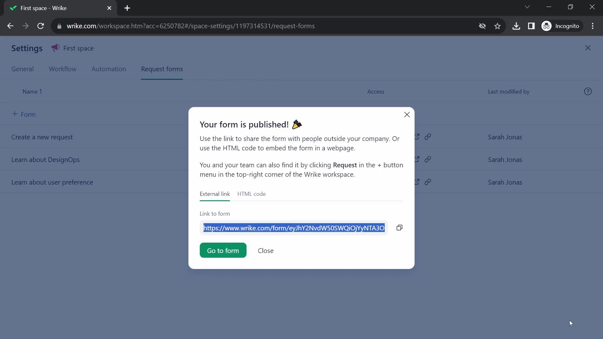 Creating a form screenshot