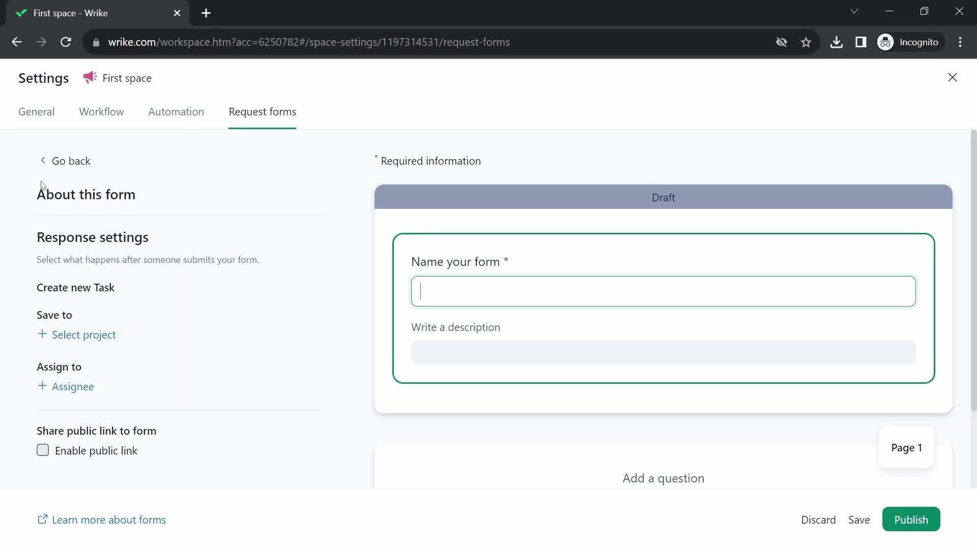 Creating a form screenshot