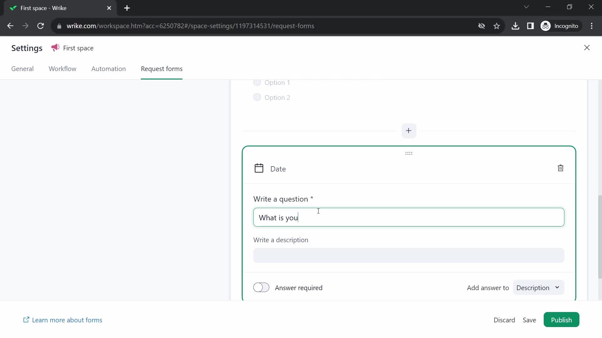 Creating a form screenshot