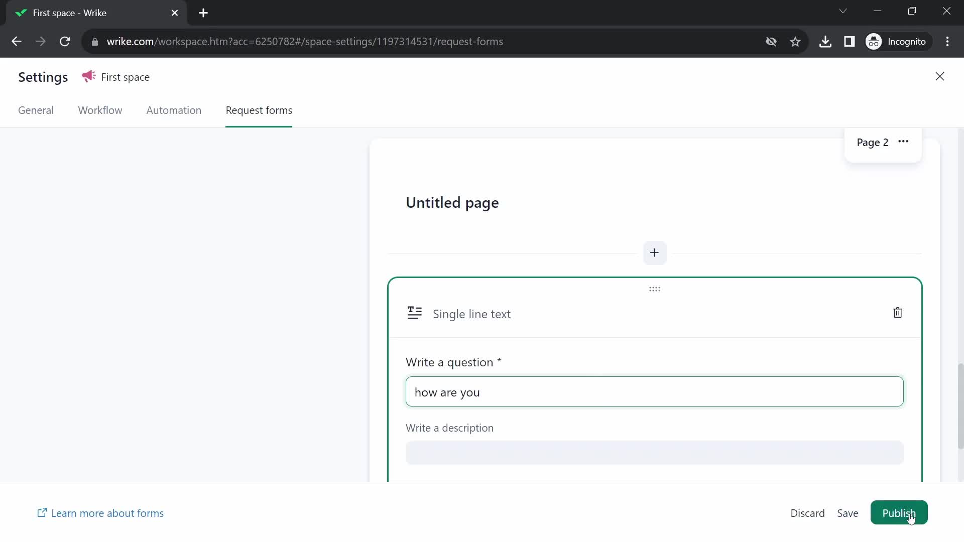 Creating a form screenshot