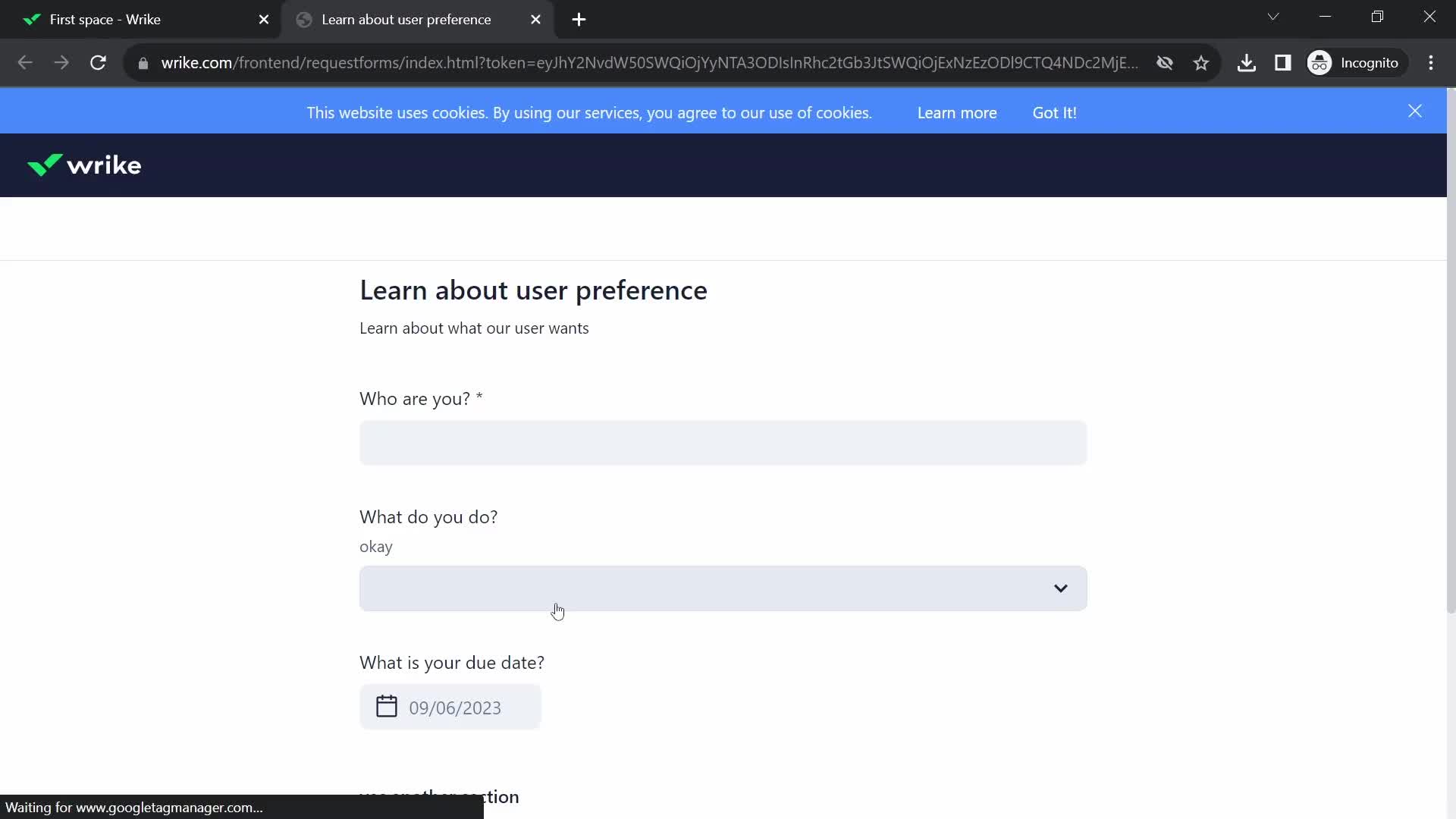 Creating a form screenshot